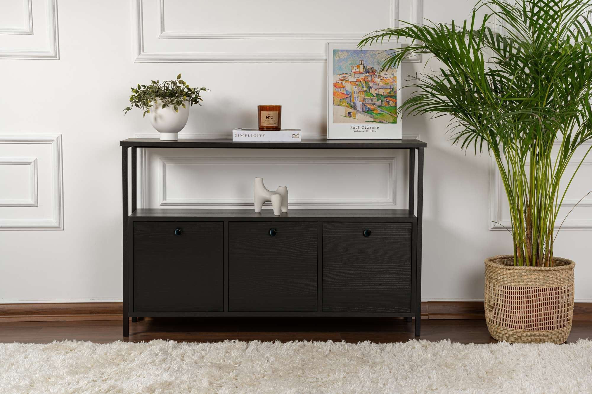 Consola Solace, 120 x 77 x 30 cm, lemn negru negru, PAL melaminat, wood negru / negru — imaginea 5