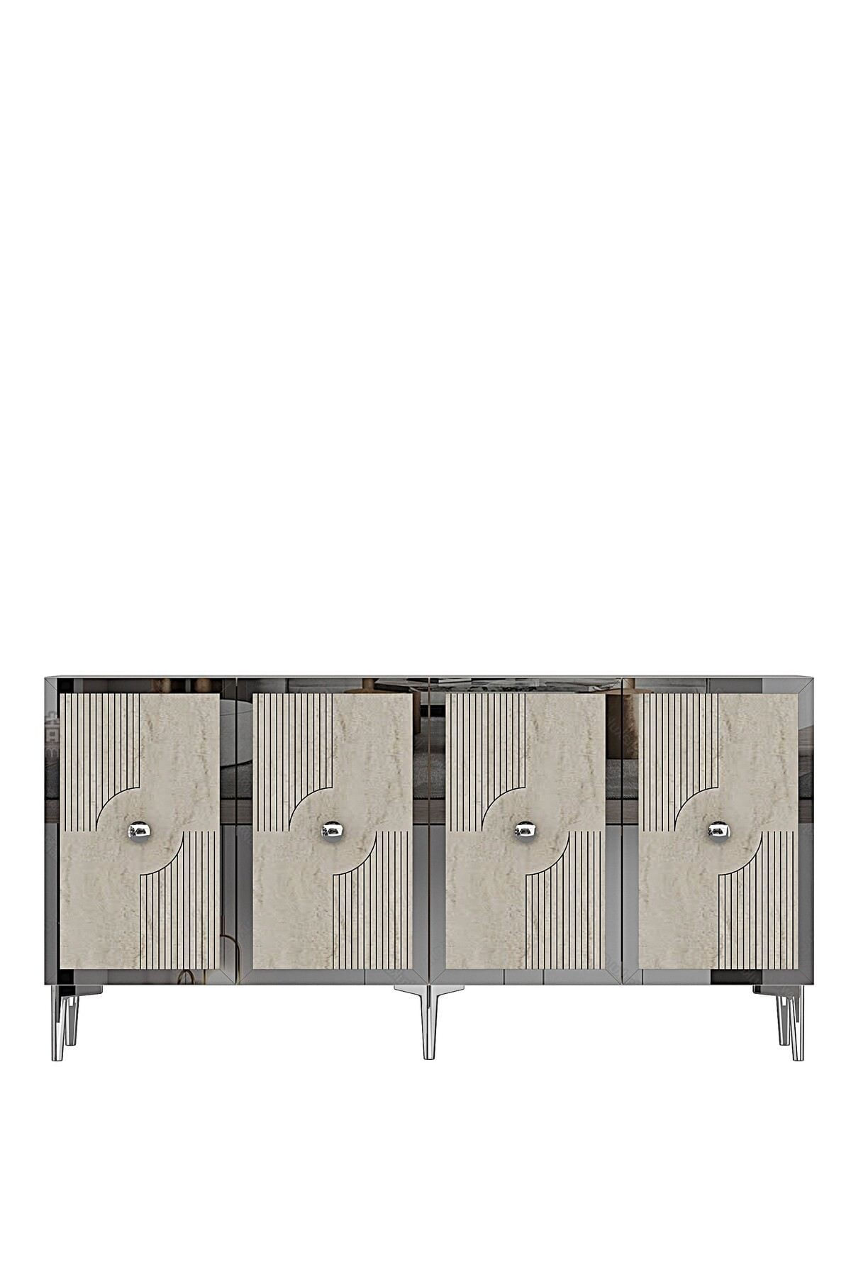 Consola Pega 150, 125 x 75 x 32 cm, alb travertin argintiu, PAL melaminat, oglinda inclusa, alb / travertin / silver — imaginea 3
