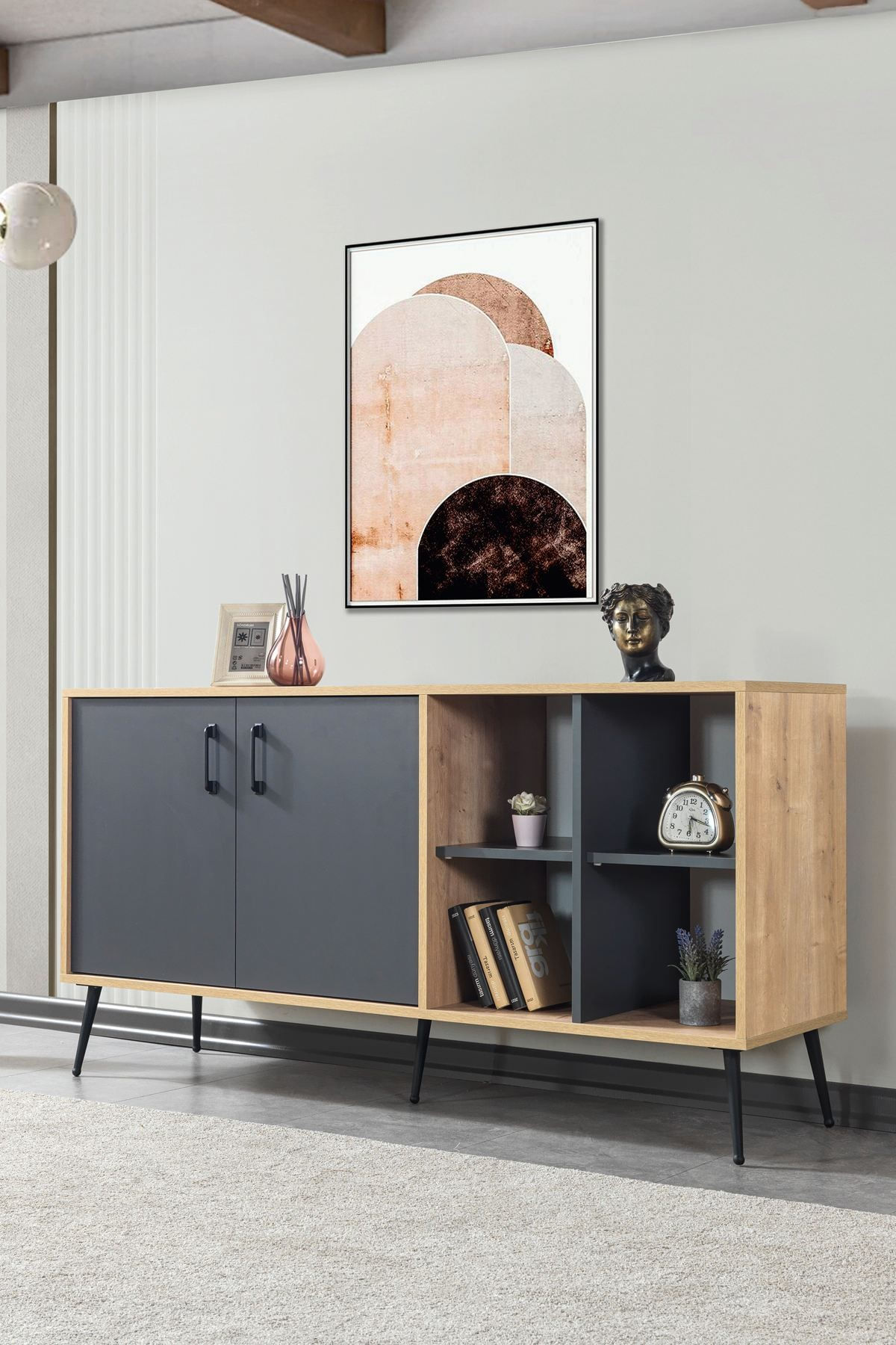 Consola Şile 4609, 160 x 83 x 44 cm, stejar safir antracit, PAL melaminat — imaginea 3