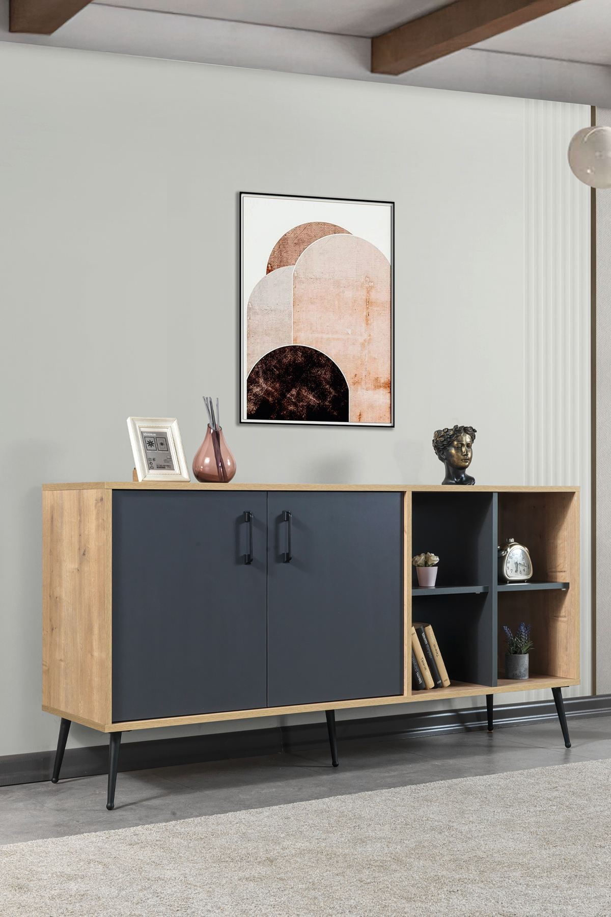 Consola Şile 4609, 160 x 83 x 44 cm, stejar safir antracit, PAL melaminat — imaginea 5