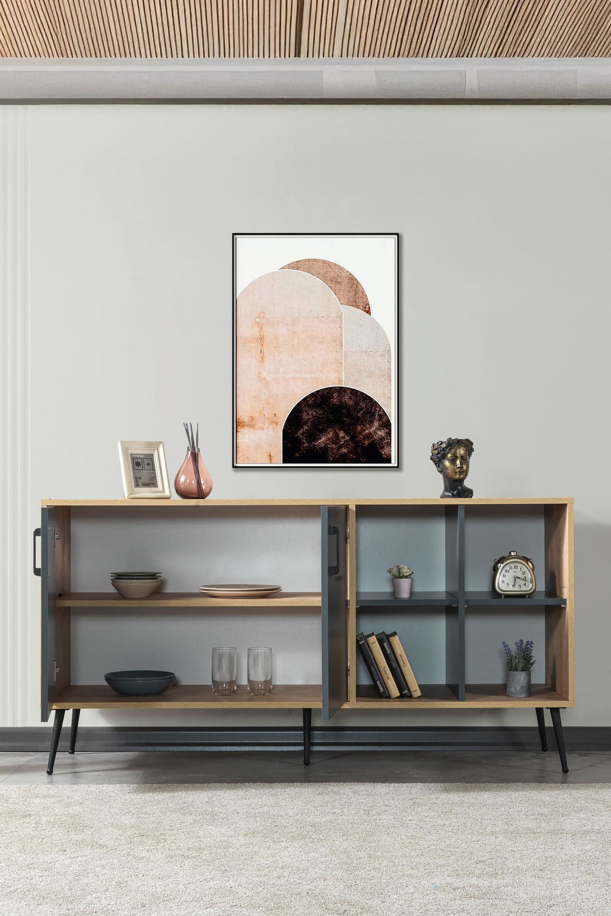 Consola Şile 4609, 160 x 83 x 44 cm, stejar safir antracit, PAL melaminat — imaginea 6