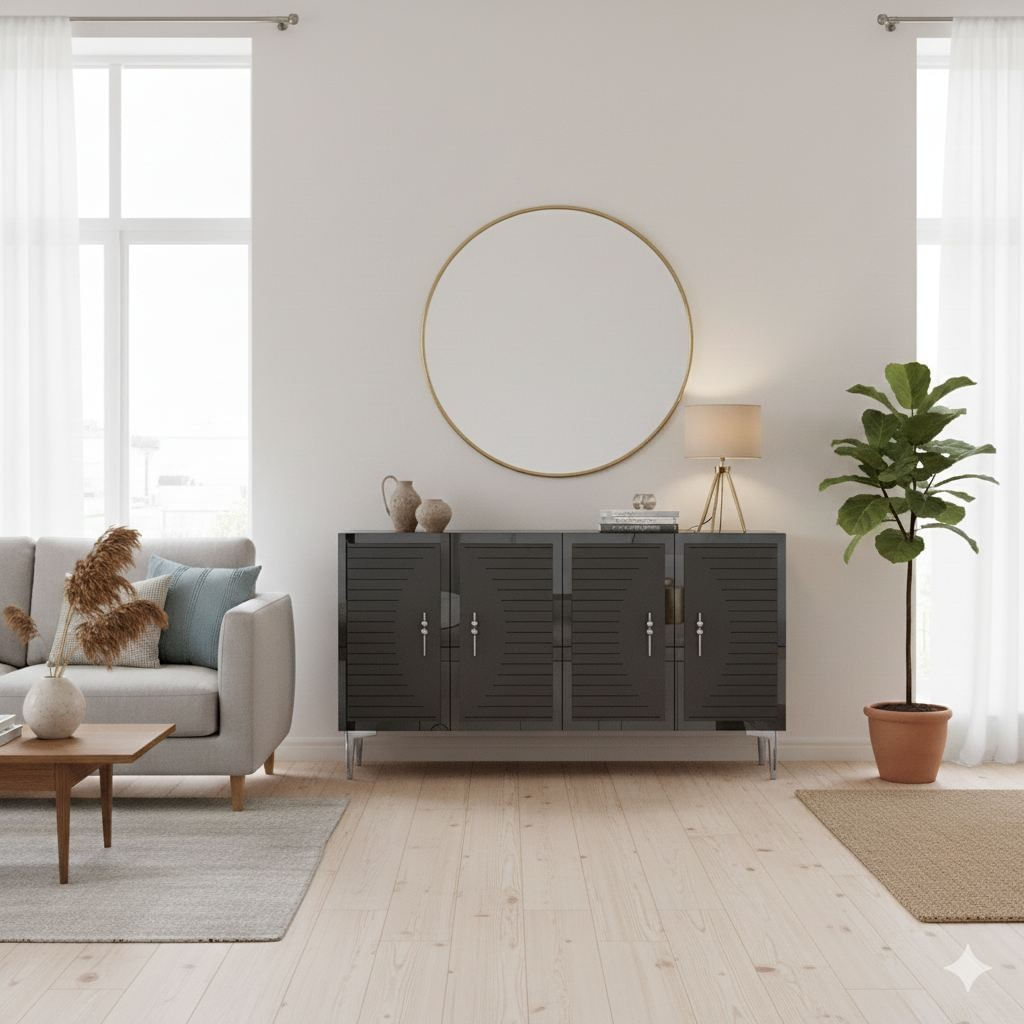 Consola Tuna 120, 120 x 75 x 32 cm, antracit argintiu, PAL melaminat, spatiu de depozitare, fixare pe perete, antracit / silver