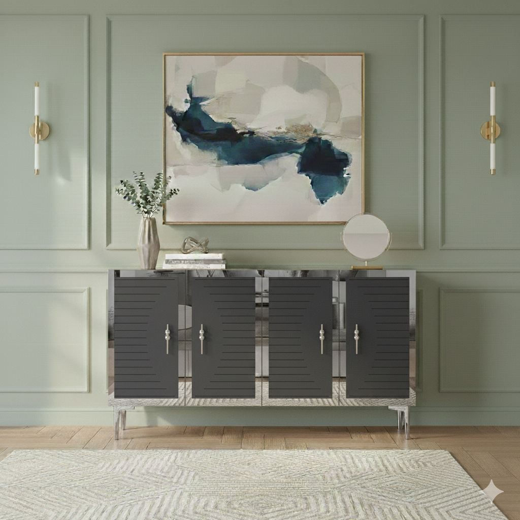 Consola Tuna 120, 120 x 75 x 32 cm, antracit argintiu, PAL melaminat, spatiu de depozitare, fixare pe perete, antracit / silver — imaginea 3