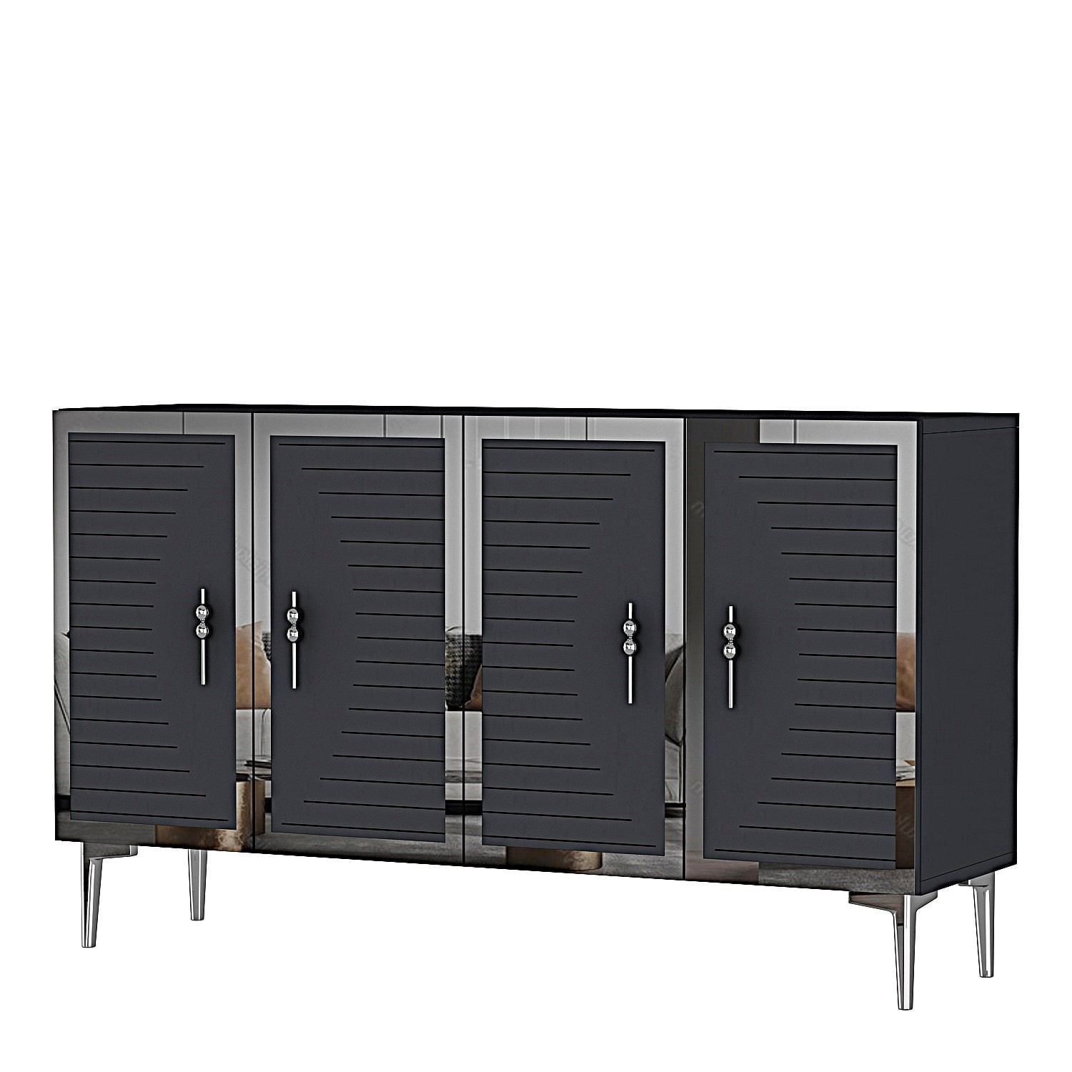 Consola Tuna 120, 120 x 75 x 32 cm, antracit argintiu, PAL melaminat, spatiu de depozitare, fixare pe perete, antracit / silver — imaginea 4
