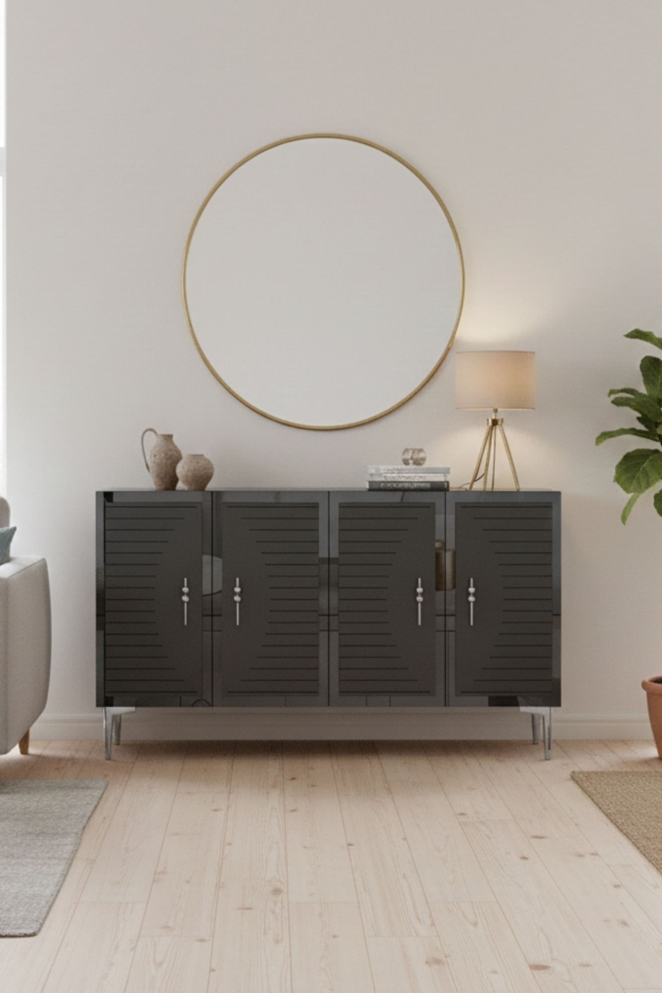 Consola Tuna 120, 120 x 75 x 32 cm, antracit argintiu, PAL melaminat, spatiu de depozitare, fixare pe perete, antracit / silver — imaginea 5