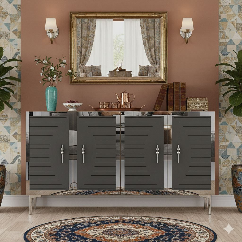 Consola Tuna 120, 120 x 75 x 32 cm, antracit argintiu, PAL melaminat, spatiu de depozitare, fixare pe perete, antracit / silver — imaginea 6