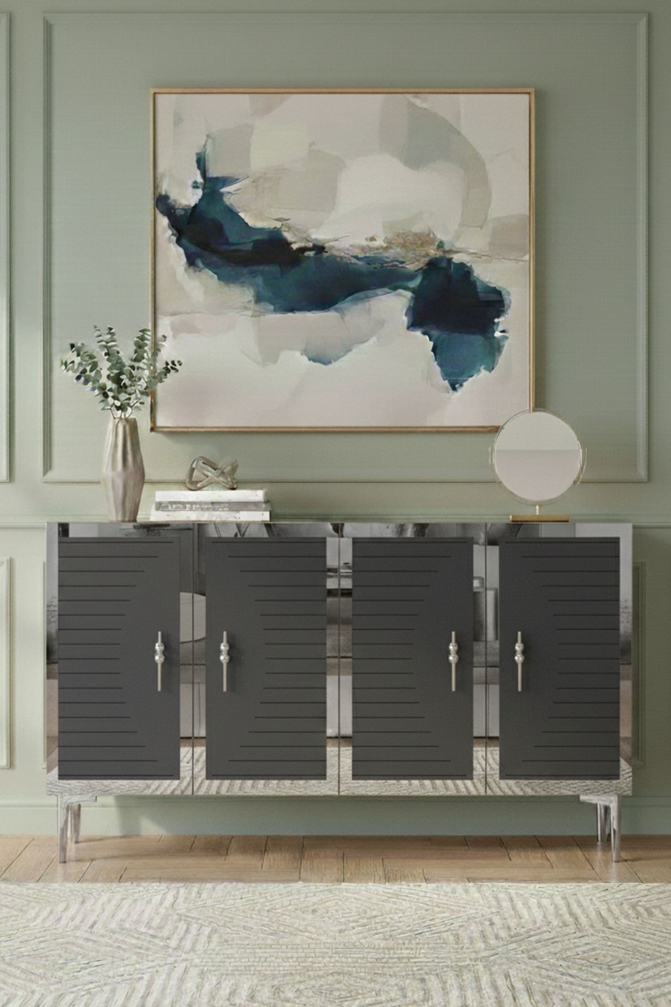 Consola Tuna 120, 120 x 75 x 32 cm, antracit argintiu, PAL melaminat, spatiu de depozitare, fixare pe perete, antracit / silver — imaginea 7