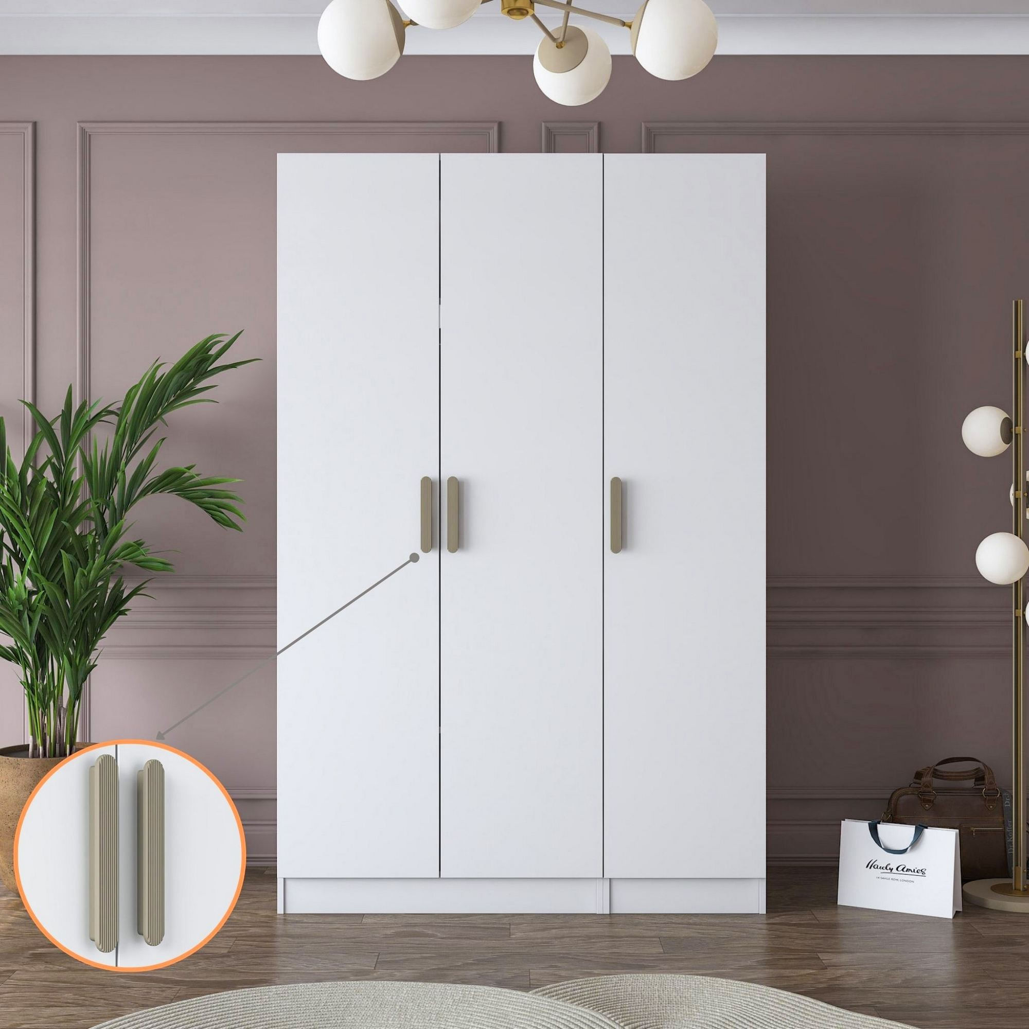 Dulap haine BA155, 135 x 210 x 57,5 cm, alb, PAL, spatiu de depozitare, fixare pe perete — imaginea 4