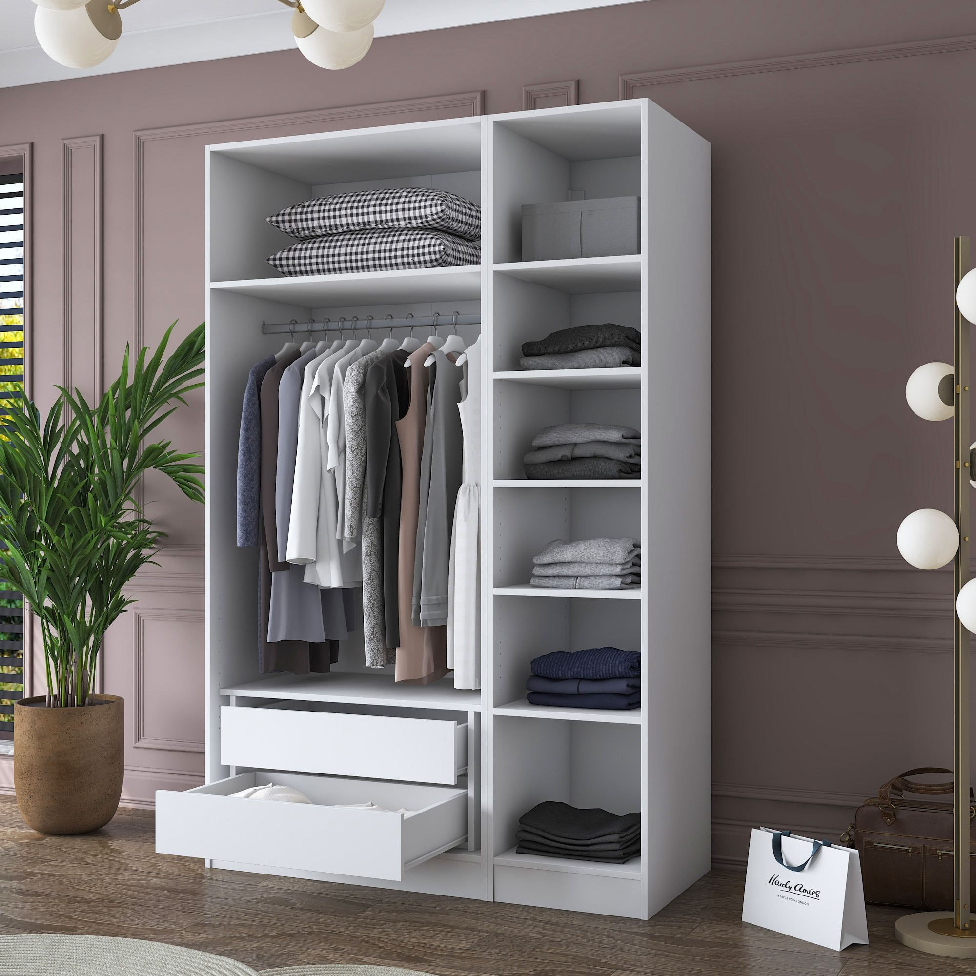 Dulap haine BA155, 135 x 210 x 57,5 cm, alb, PAL, spatiu de depozitare, fixare pe perete — imaginea 7