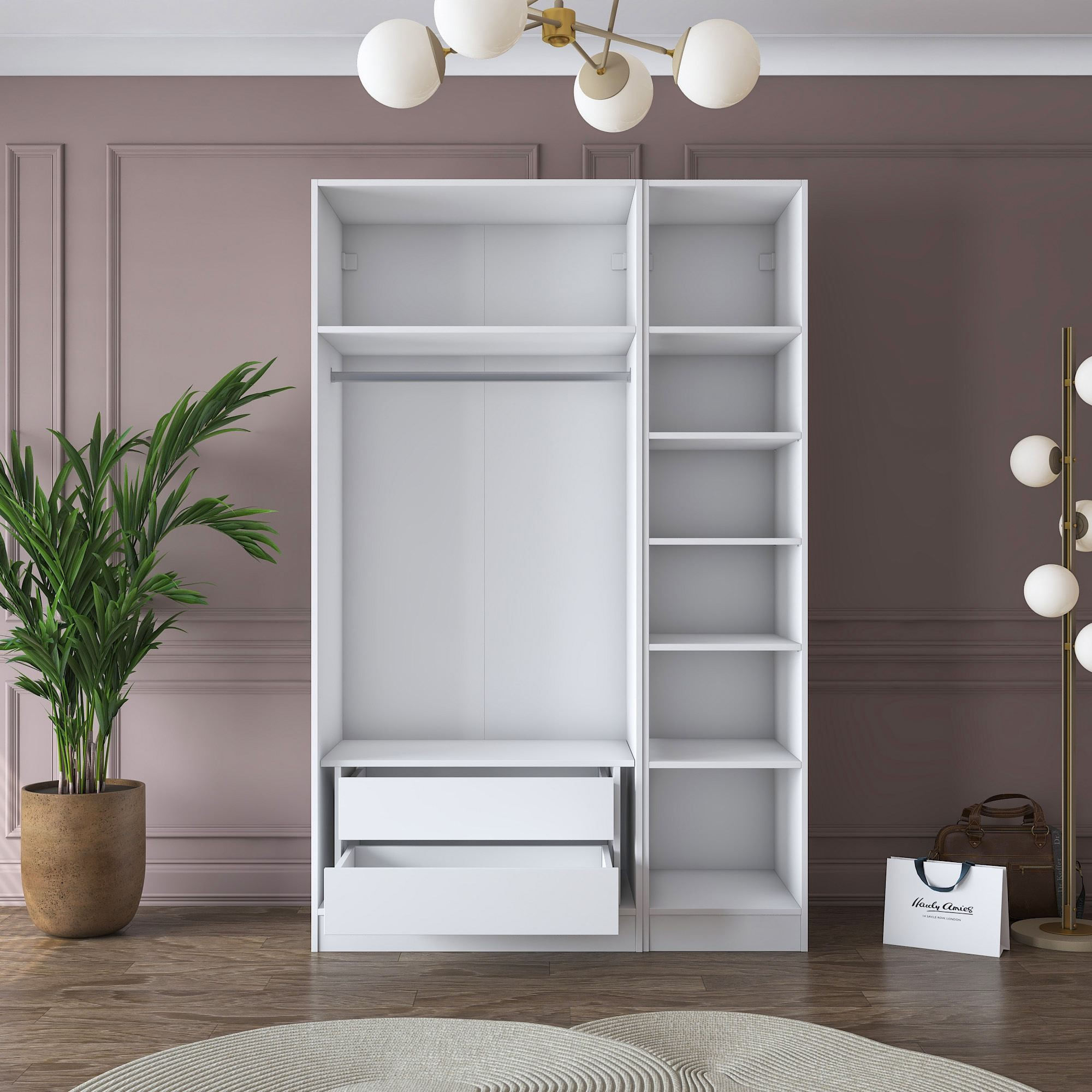 Dulap haine BA155, 135 x 210 x 57,5 cm, alb, PAL, spatiu de depozitare, fixare pe perete — imaginea 8