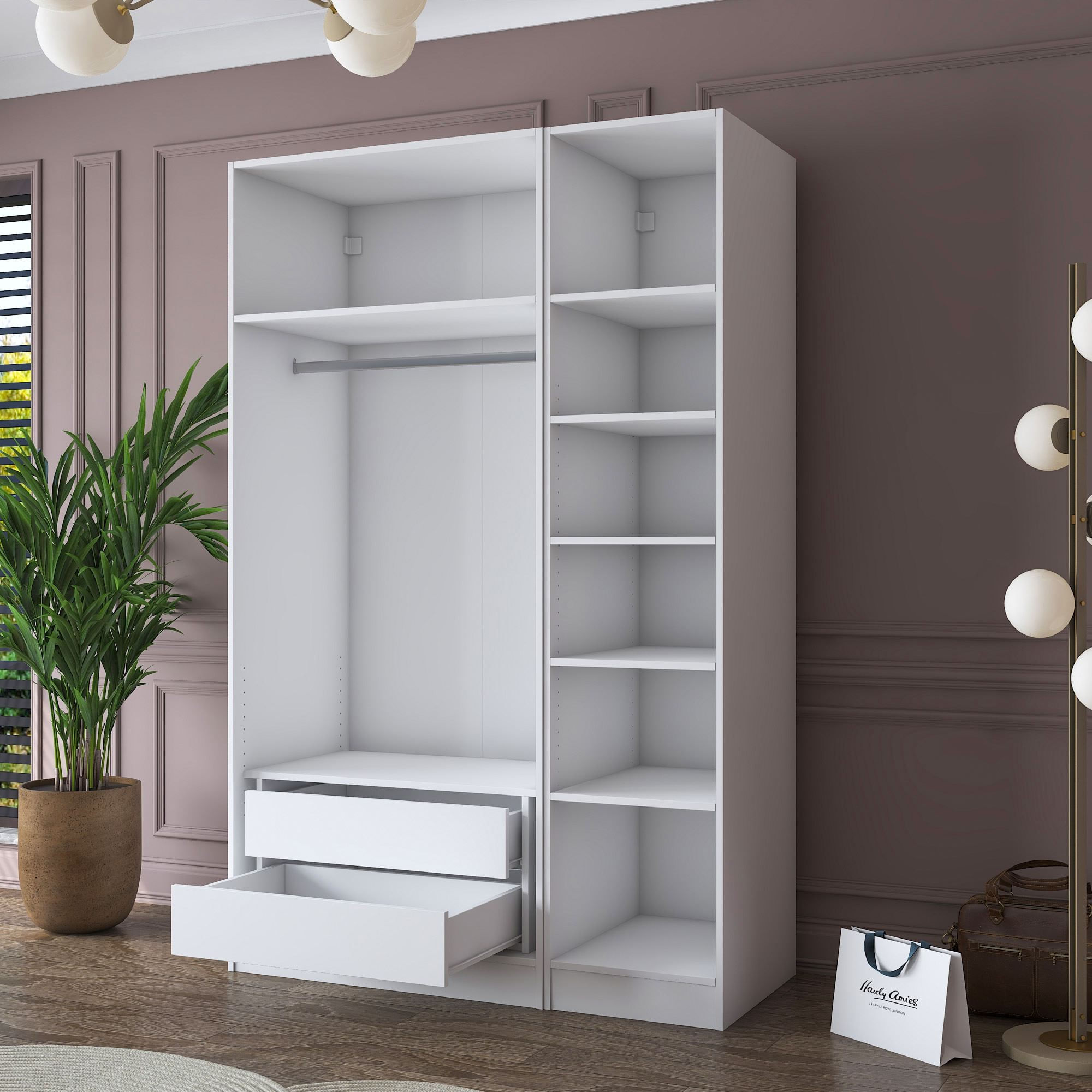 Dulap haine BA155, 135 x 210 x 57,5 cm, alb, PAL, spatiu de depozitare, fixare pe perete — imaginea 11