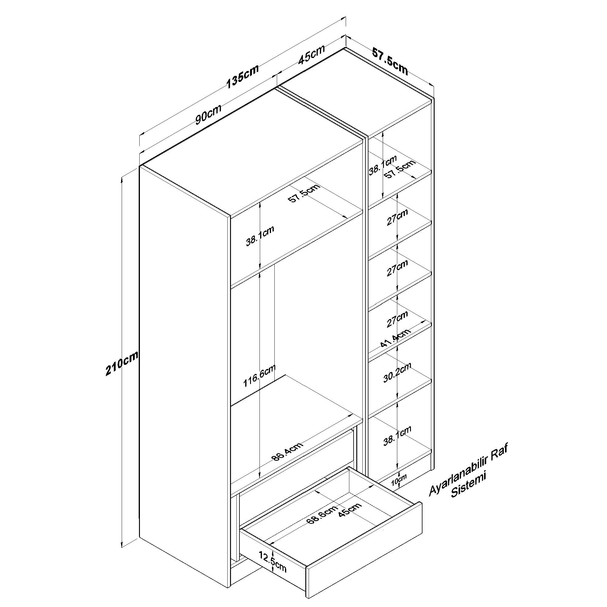 Dulap haine BA155, 135 x 210 x 57,5 cm, alb, PAL, spatiu de depozitare, fixare pe perete — imaginea 12