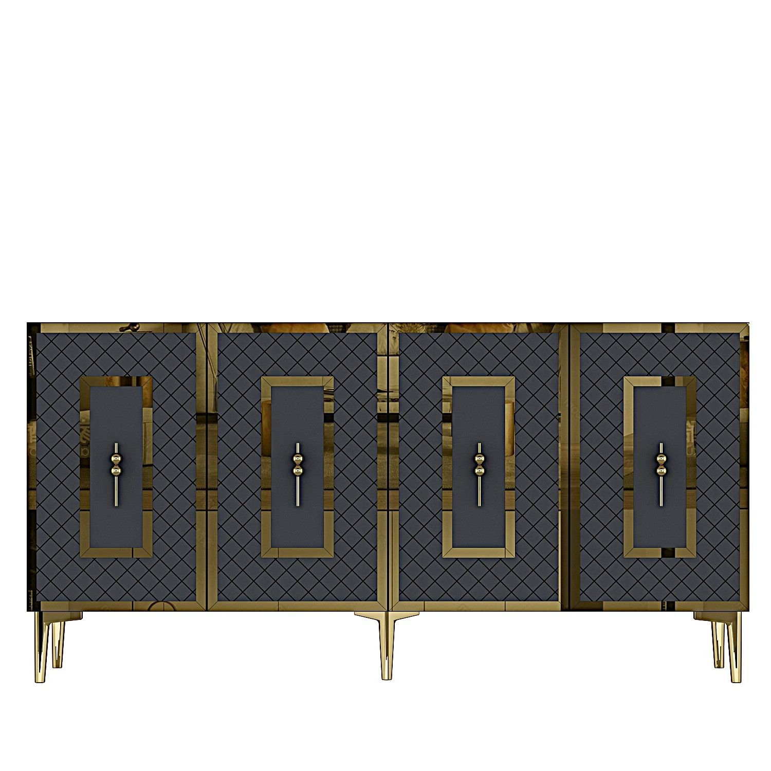 Consola Puma 150, 150 x 75 x 32 cm, antracit auriu, PAL melaminat, spatiu de depozitare, fixare pe perete, antracit / gold — imaginea 5