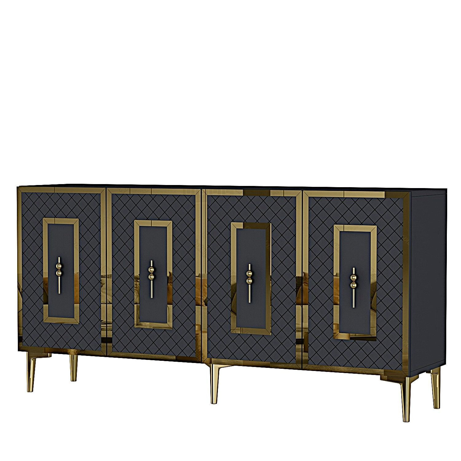 Consola Puma 150, 150 x 75 x 32 cm, antracit auriu, PAL melaminat, spatiu de depozitare, fixare pe perete, antracit / gold — imaginea 6