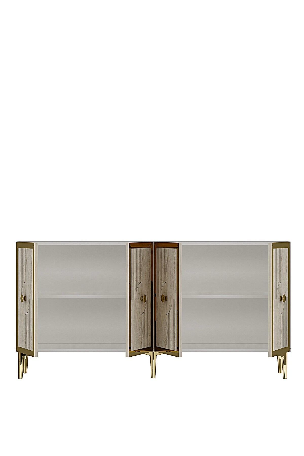 Consola Pega 150, 125 x 75 x 32 cm, alb travertin auriu, PAL melaminat, oglinda inclusa, alb / travertin / gold — imaginea 7