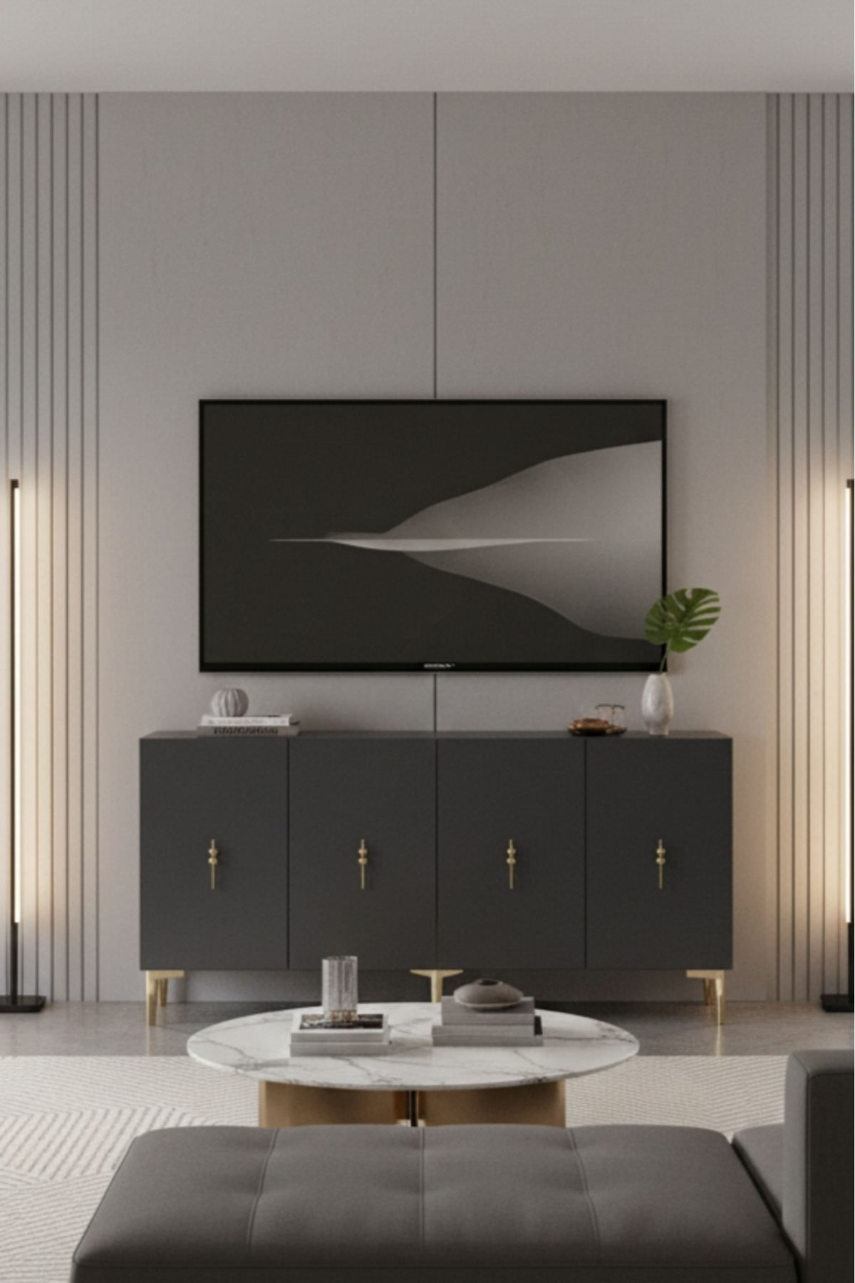 Consola Salkım 150, 150 x 75 x 32 cm, antracit auriu, PAL melaminat, antracit / gold — imaginea 4