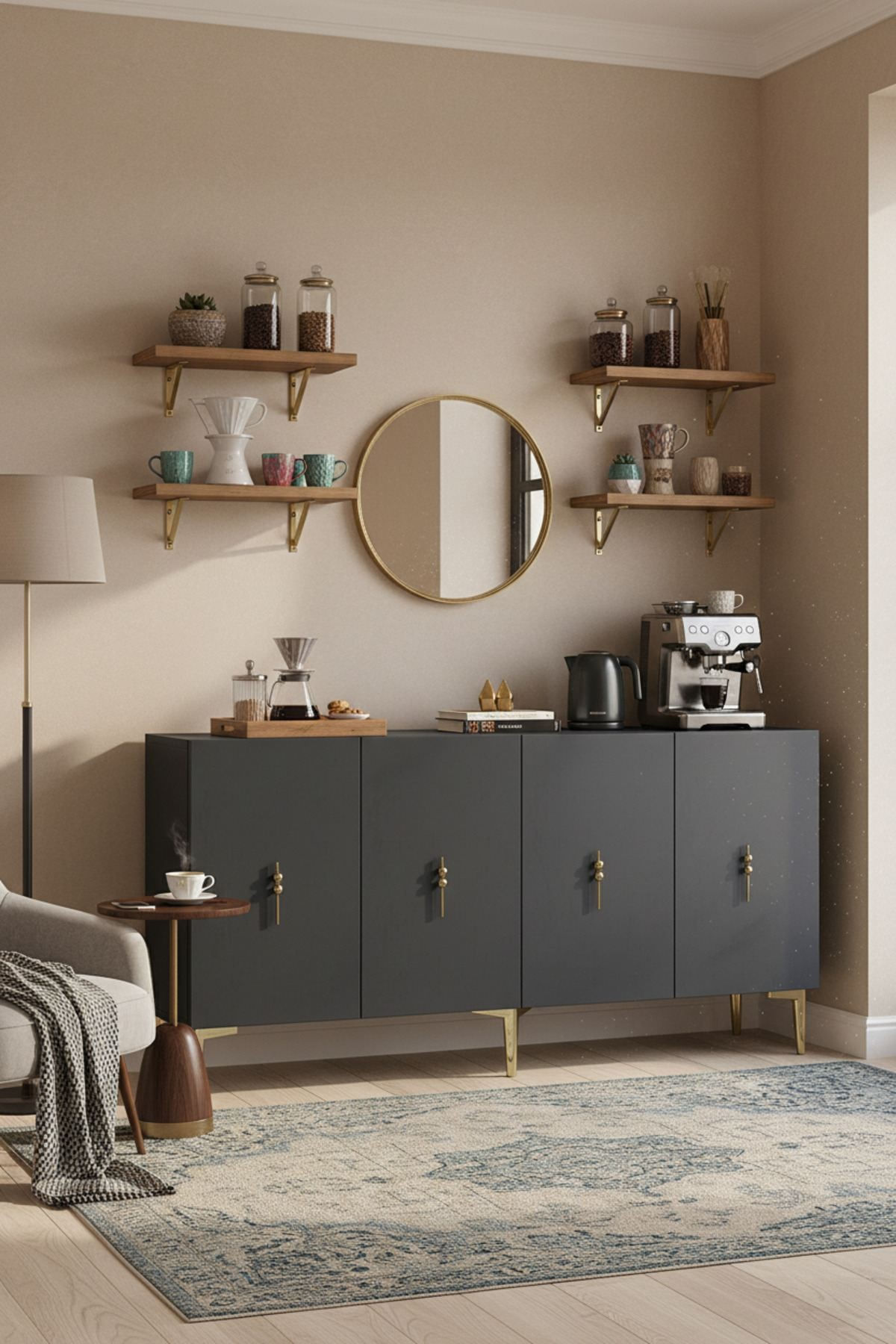 Consola Salkım 150, 150 x 75 x 32 cm, antracit auriu, PAL melaminat, antracit / gold — imaginea 5
