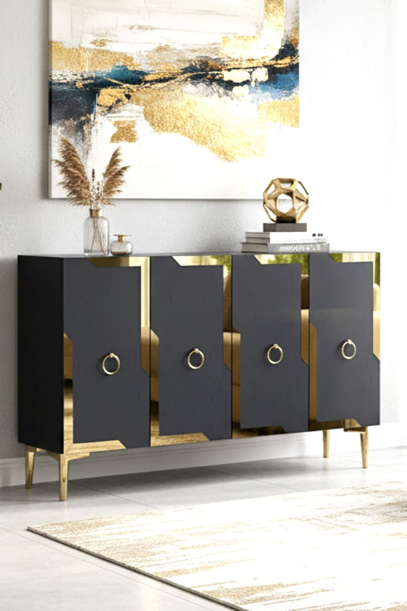 Consola Seza 120, 120 x 75 x 32 cm, antracit auriu, PAL melaminat, oglinda inclusa, antracit / gold — imaginea 4