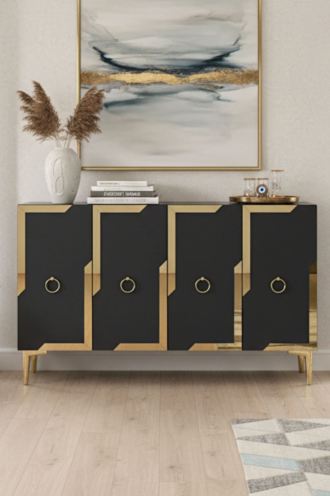 Consola Seza 120, 120 x 75 x 32 cm, antracit auriu, PAL melaminat, oglinda inclusa, antracit / gold — imaginea 6
