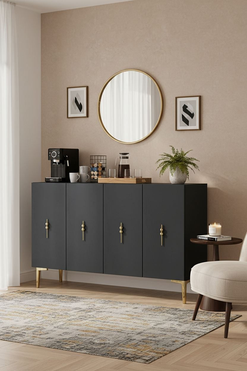 Consola Salkım 120, 120 x 79 x 32 cm, antracit auriu, PAL melaminat, spatiu de depozitare, fixare pe perete, antracit / gold — imaginea 3