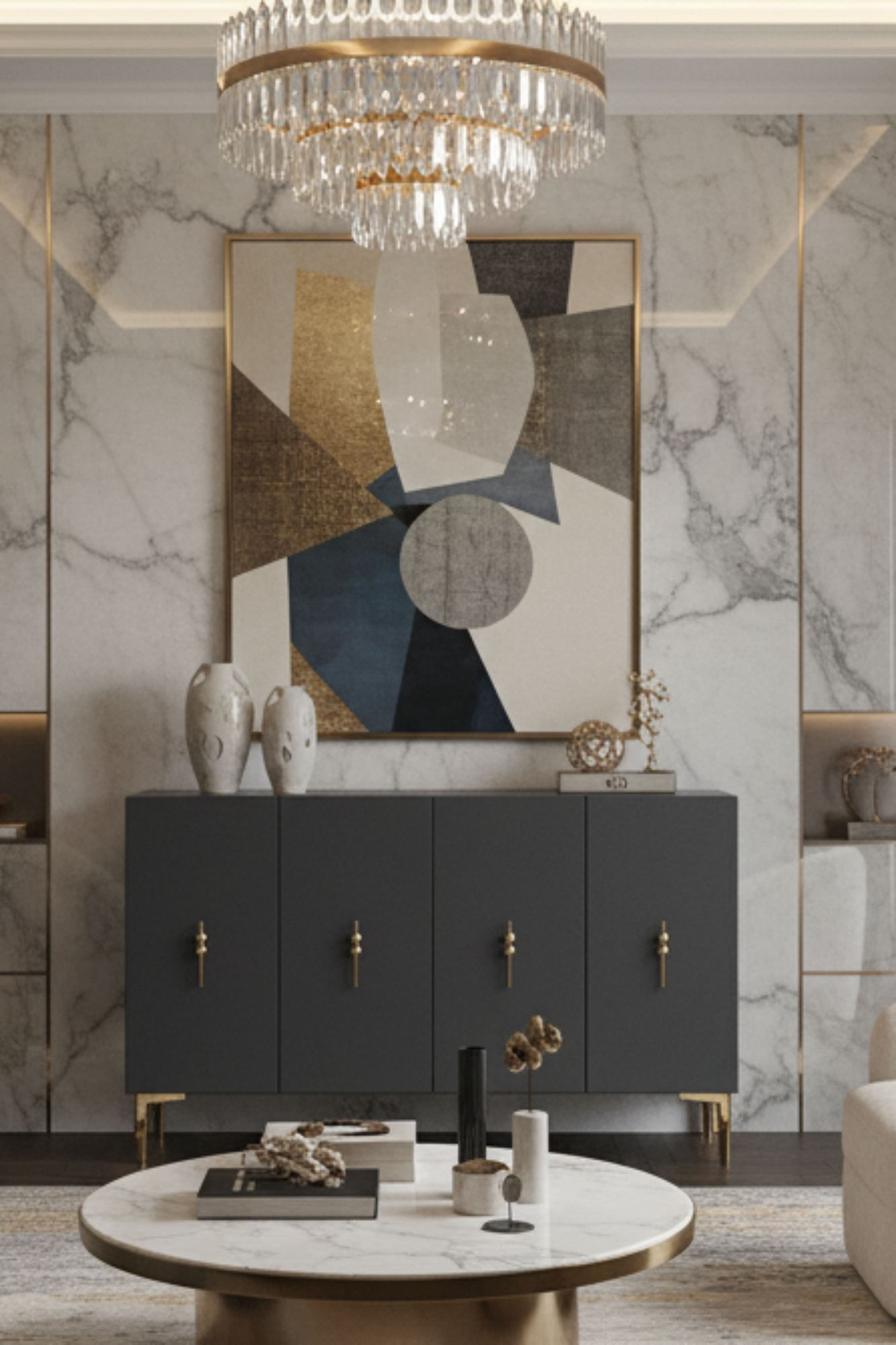 Consola Salkım 120, 120 x 79 x 32 cm, antracit auriu, PAL melaminat, spatiu de depozitare, fixare pe perete, antracit / gold — imaginea 6