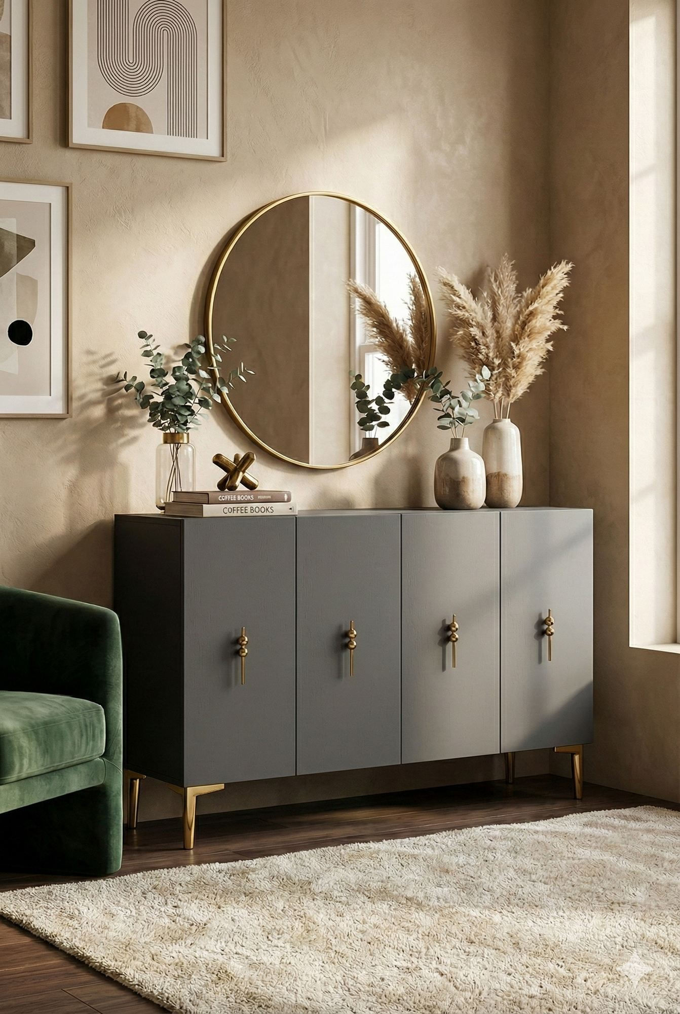 Consola Salkım 120, 120 x 79 x 32 cm, antracit auriu, PAL melaminat, spatiu de depozitare, fixare pe perete, antracit / gold — imaginea 7
