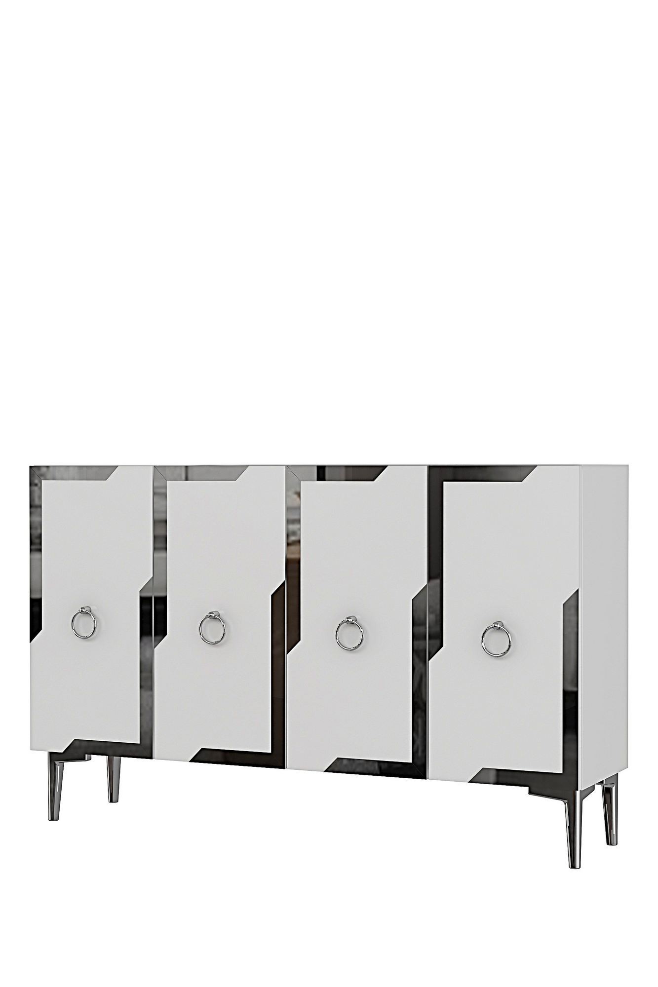 Consola Seza 120, 120 x 75 x 32 cm, alb argintiu, PAL melaminat, oglinda inclusa, alb / silver — imaginea 4