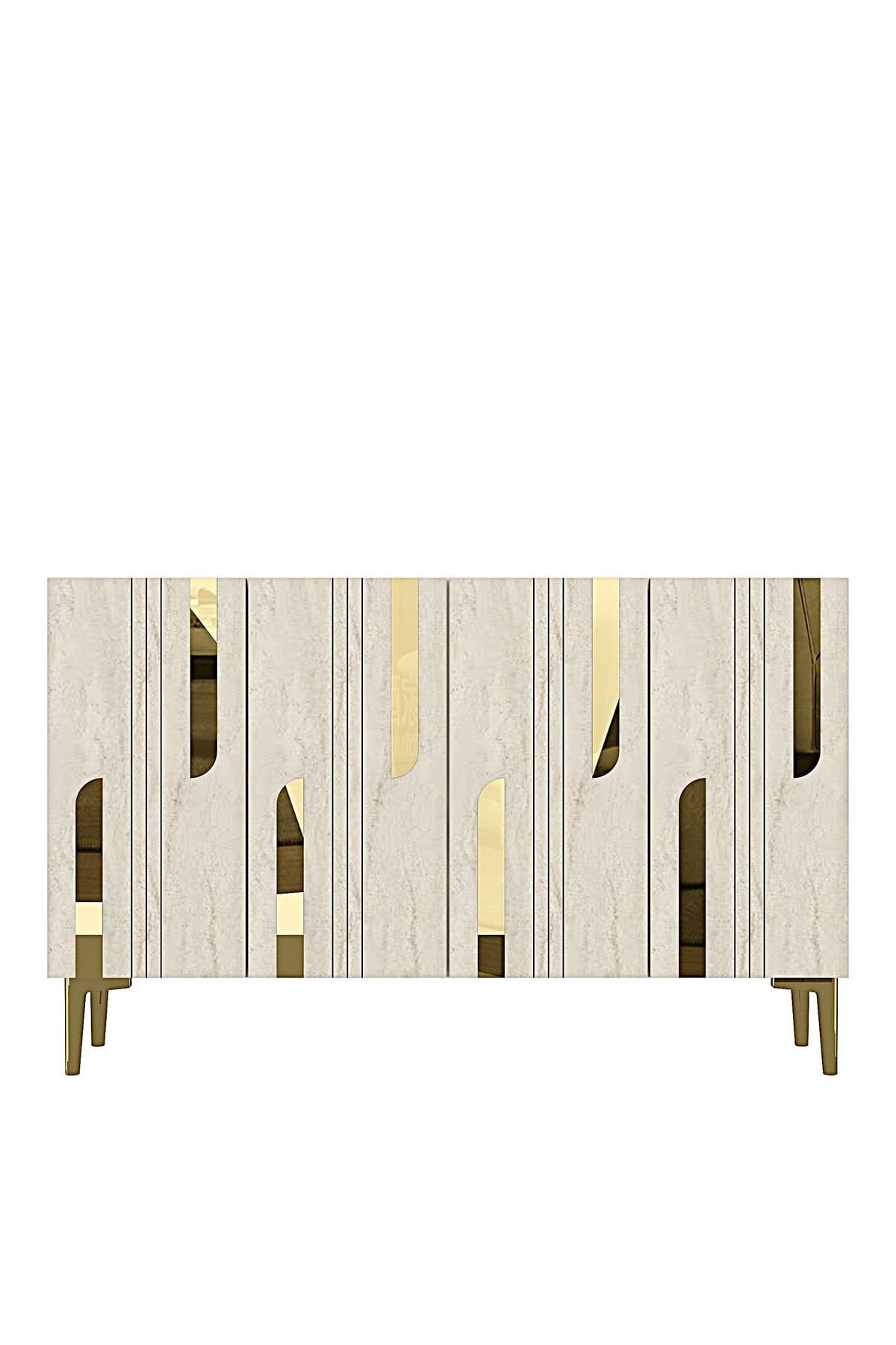 Consola Nota 120, 120 x 75 x 32 cm, alb travertin auriu, PAL melaminat, oglinda inclusa, alb / travertin / gold — imaginea 4
