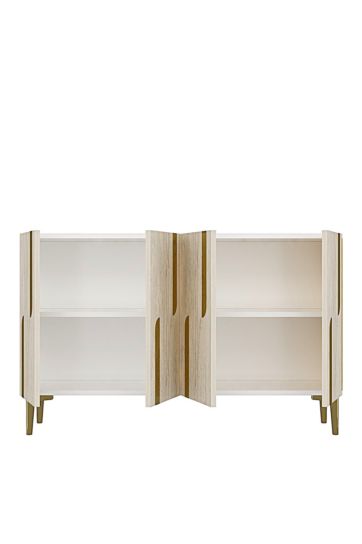 Consola Nota 120, 120 x 75 x 32 cm, alb travertin auriu, PAL melaminat, oglinda inclusa, alb / travertin / gold — imaginea 5