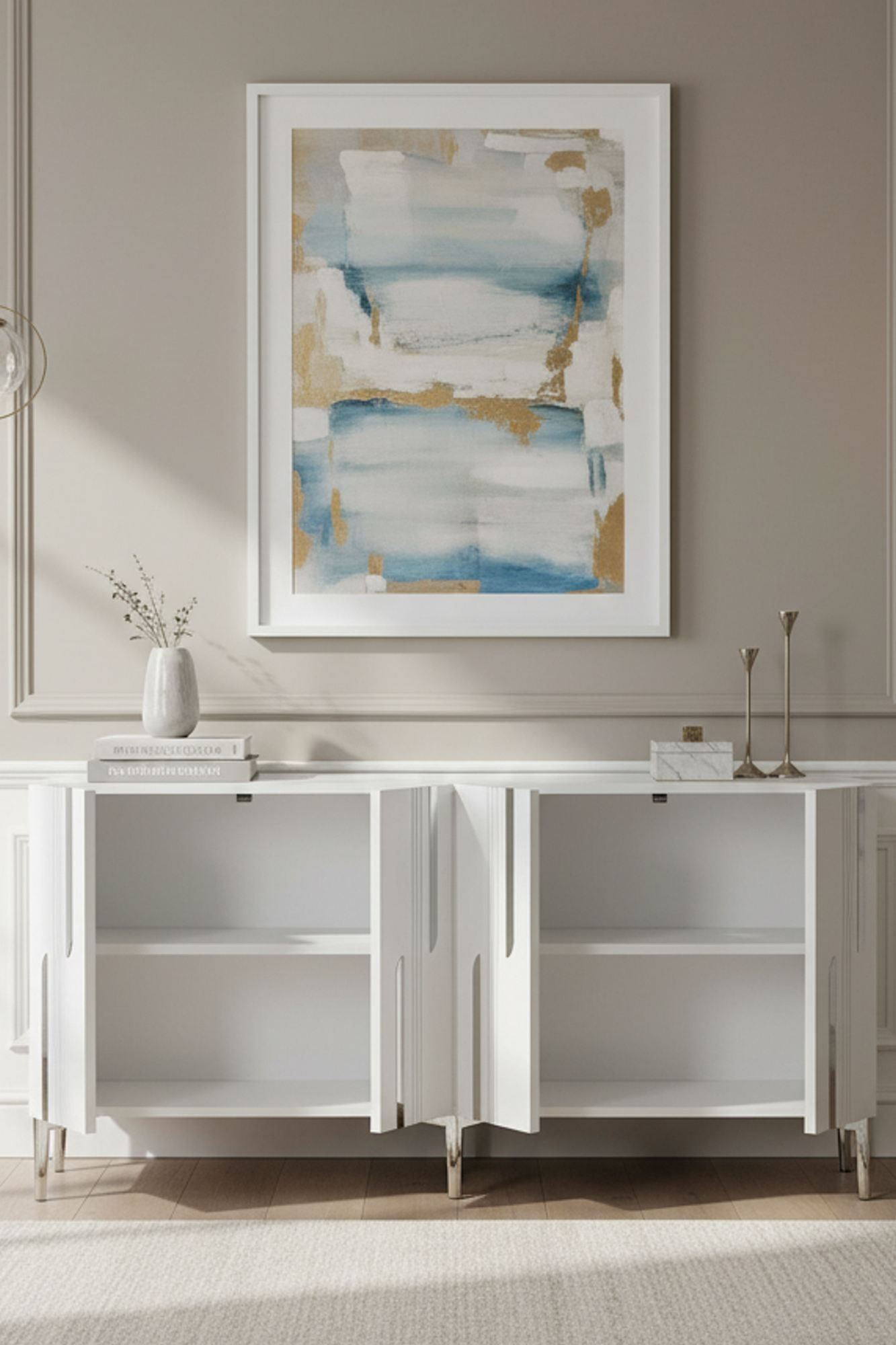 Consola Nota 150, 150 x 75 x 32 cm, alb argintiu, PAL melaminat, alb / silver — imaginea 4