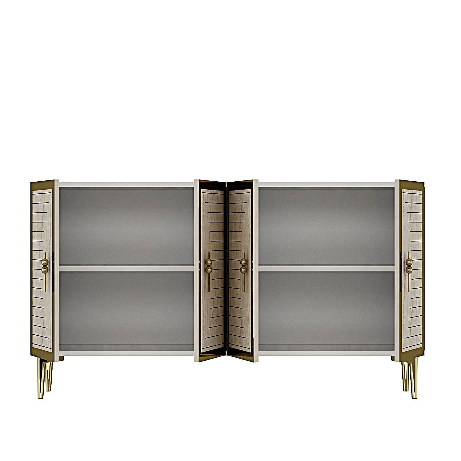 Consola Tuna 120, 120 x 75 x 32 cm, alb travertin auriu, PAL melaminat, spatiu de depozitare, fixare pe perete, alb / travertin / gold — imaginea 3
