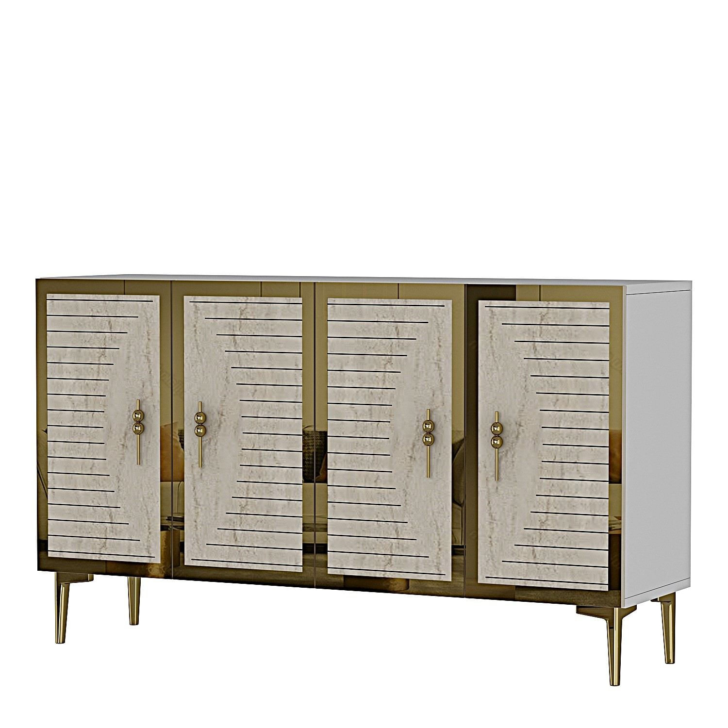 Consola Tuna 120, 120 x 75 x 32 cm, alb travertin auriu, PAL melaminat, spatiu de depozitare, fixare pe perete, alb / travertin / gold — imaginea 6
