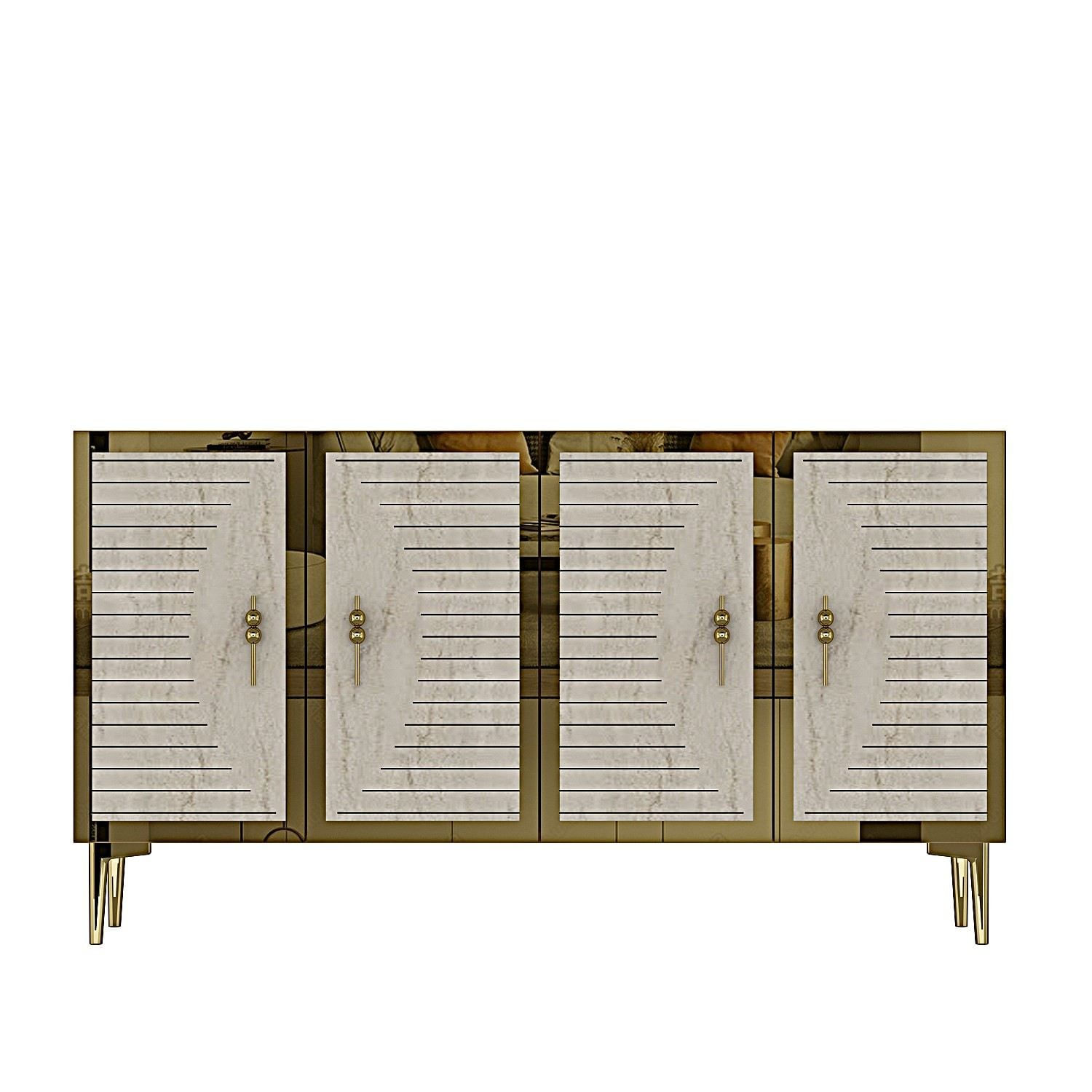 Consola Tuna 120, 120 x 75 x 32 cm, alb travertin auriu, PAL melaminat, spatiu de depozitare, fixare pe perete, alb / travertin / gold — imaginea 7