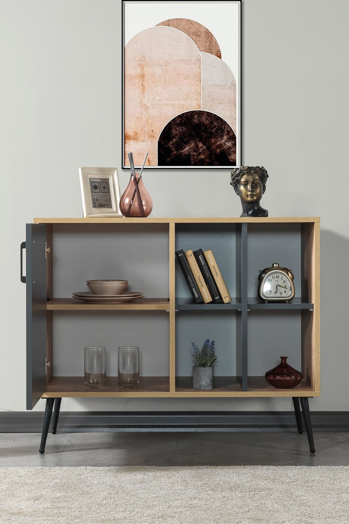Consola Şile 4109, 100 x 83 x 44 cm, stejar safir antracit, PAL melaminat — imaginea 2