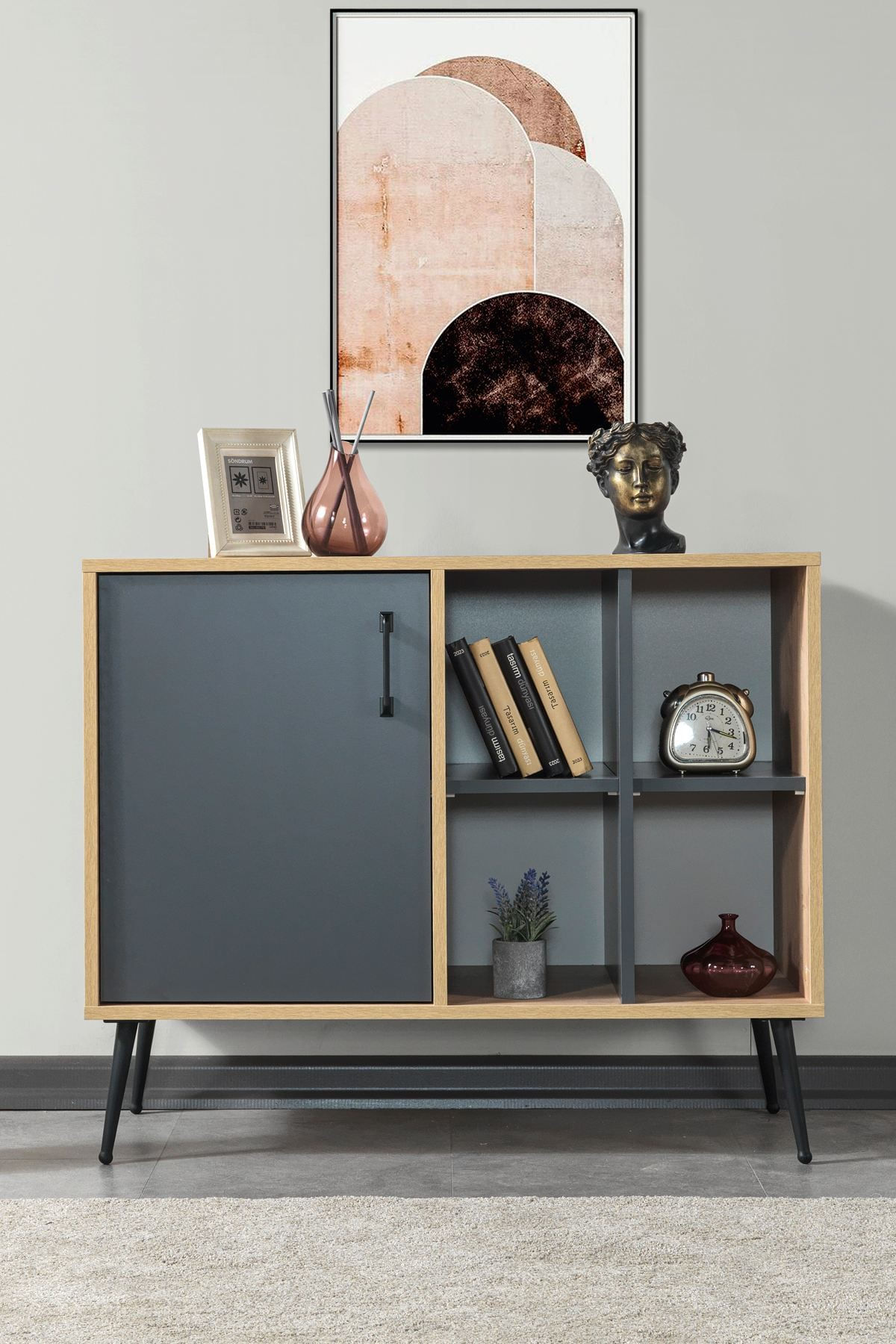 Consola Şile 4109, 100 x 83 x 44 cm, stejar safir antracit, PAL melaminat — imaginea 5