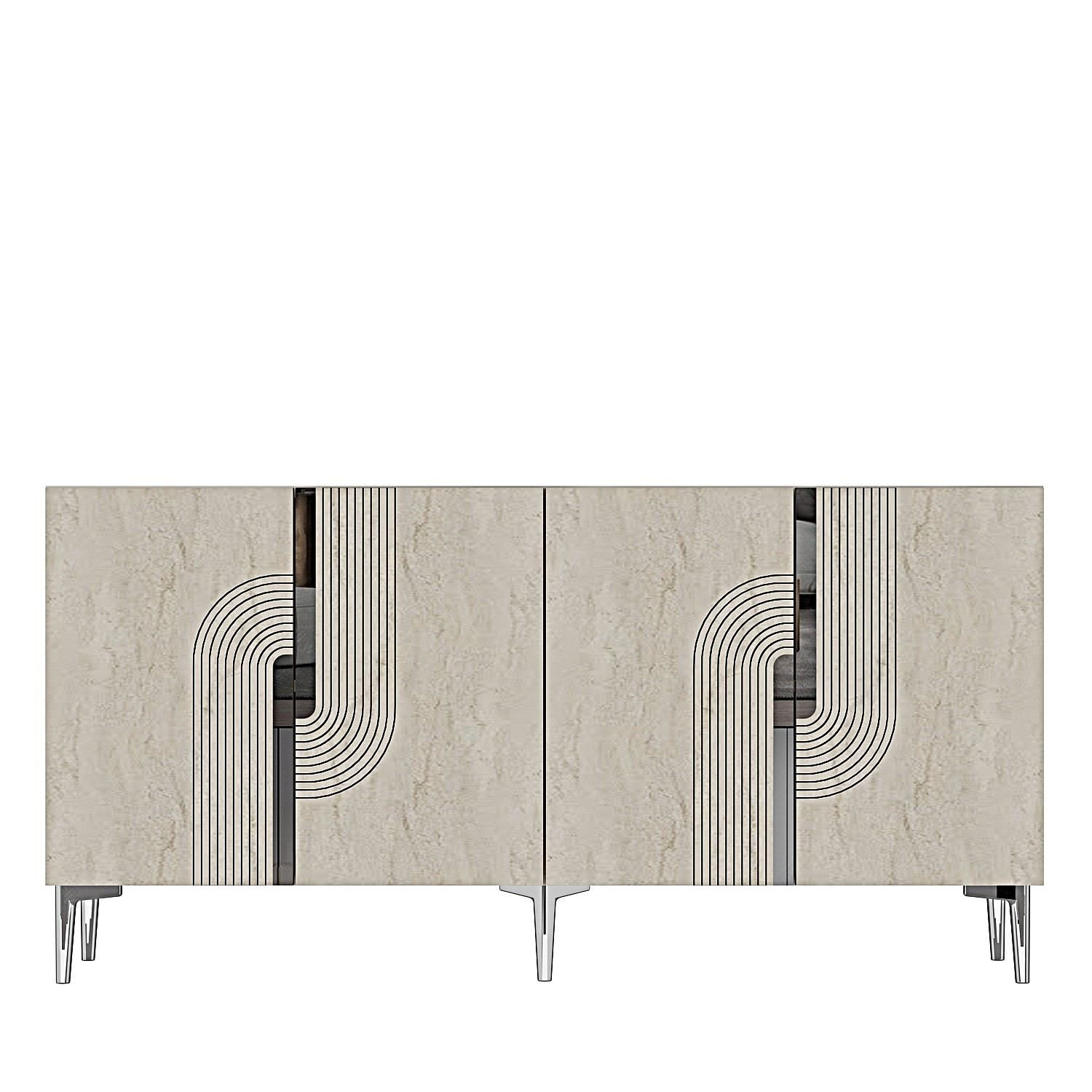 Consola Meyra 150, 150 x 75 x 32 cm, alb travertin argintiu, PAL melaminat, spatiu de depozitare, fixare pe perete, alb / travertin / silver — imaginea 3