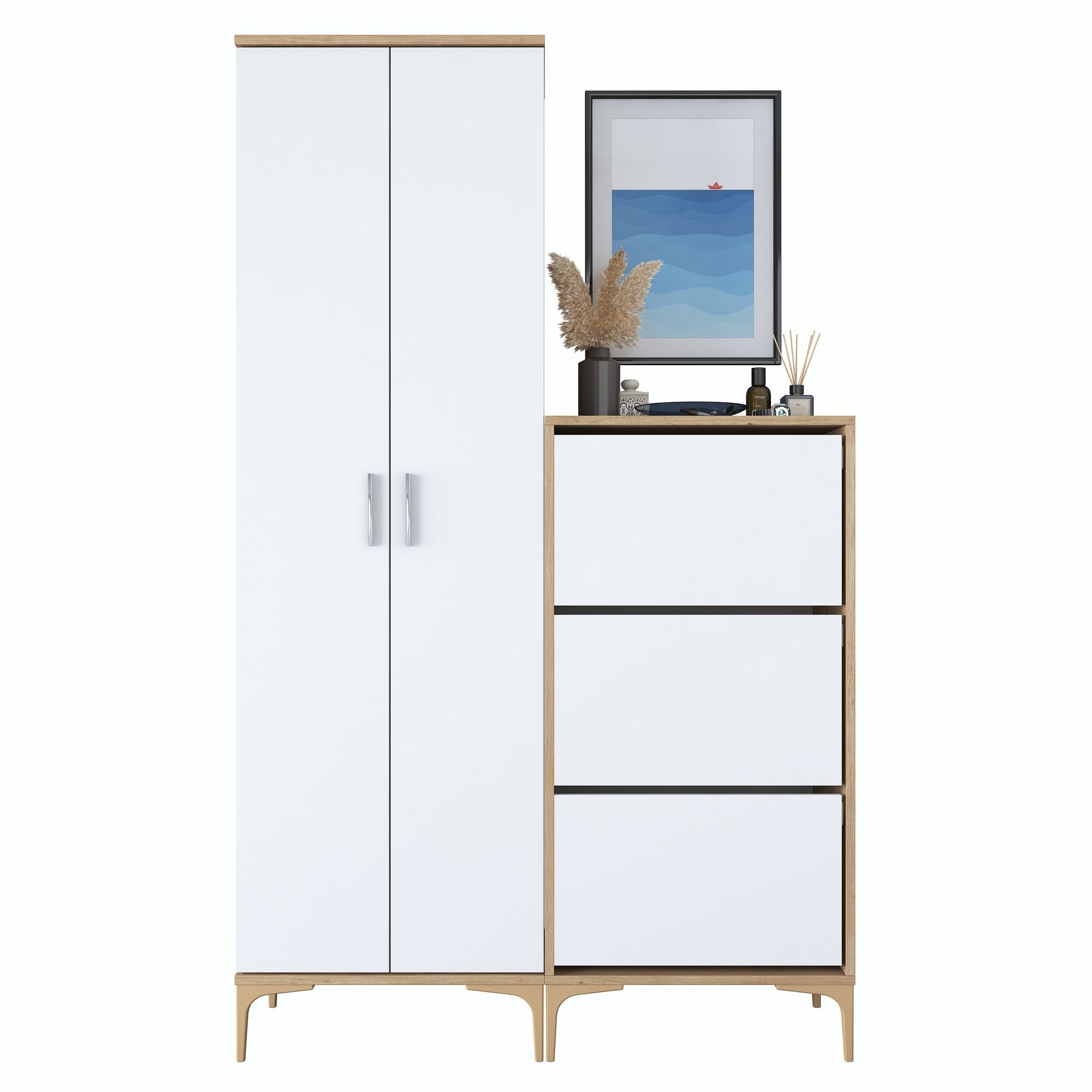 Cuier hol EA137, 120 x 198,6 x 37,5 cm, nuc alb, PAL, spatiu de depozitare, fixare pe perete — imaginea 3