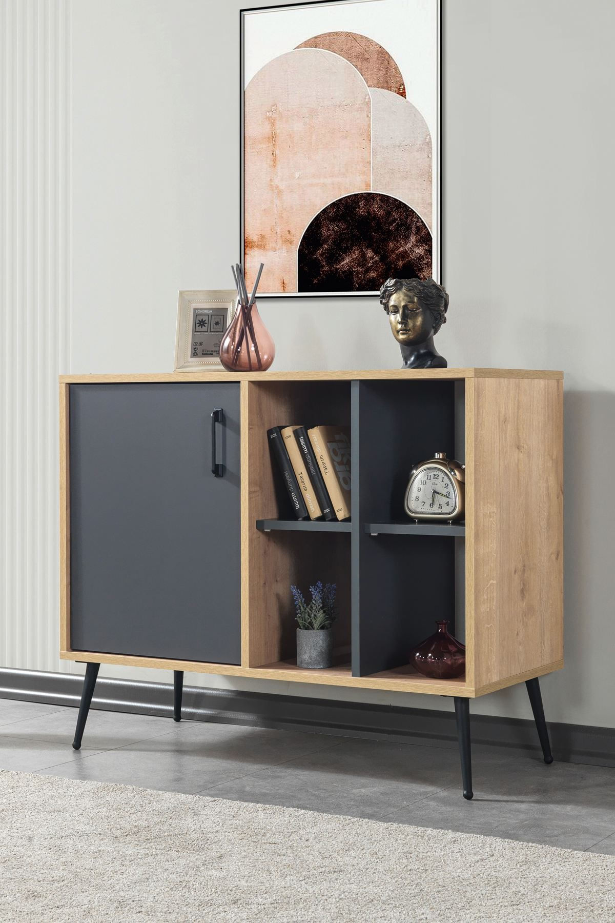 Consola Şile 4109, 100 x 83 x 44 cm, stejar safir antracit, PAL melaminat — imaginea 7
