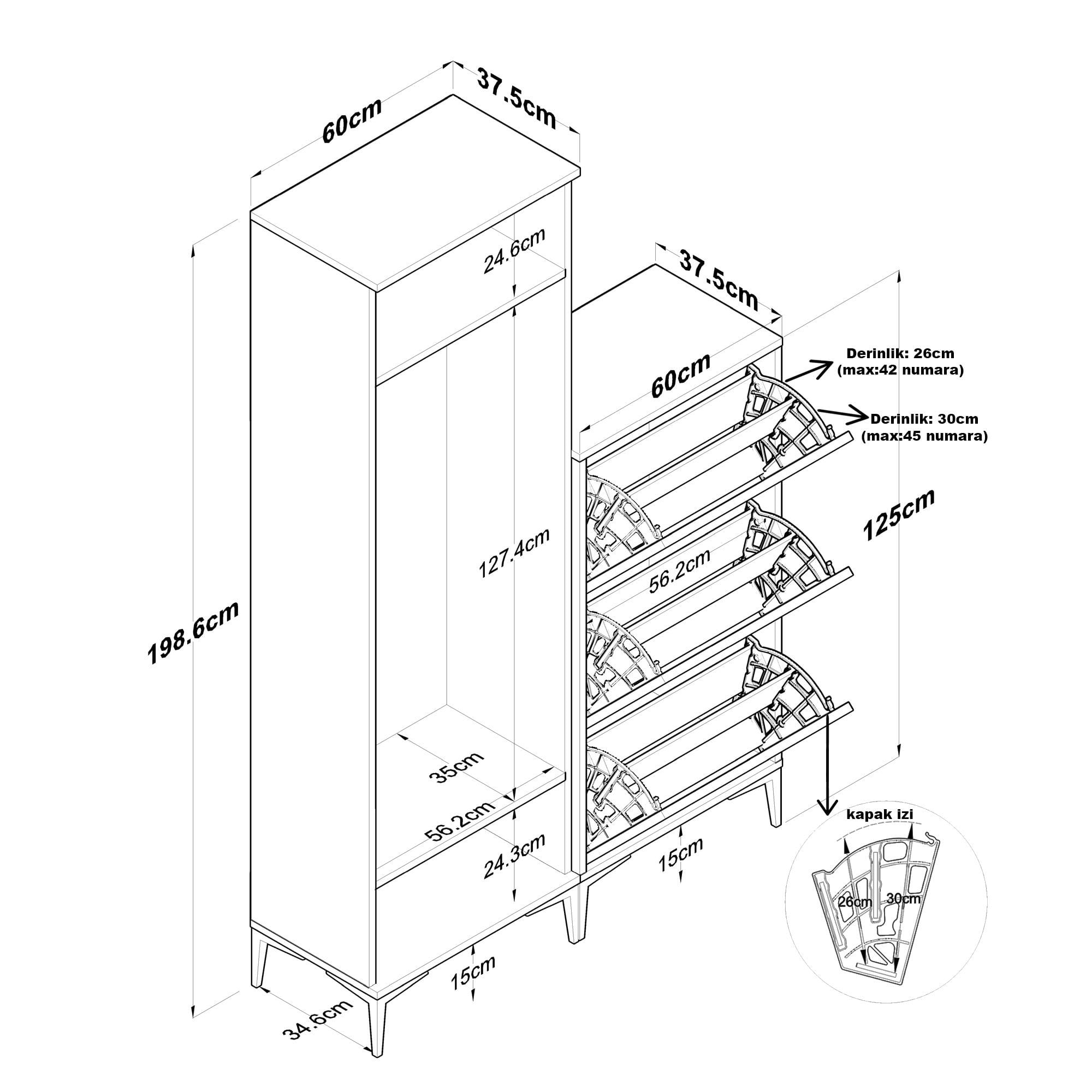 Cuier hol EA137, 120 x 198,6 x 37,5 cm, nuc alb, PAL, spatiu de depozitare, fixare pe perete — imaginea 5