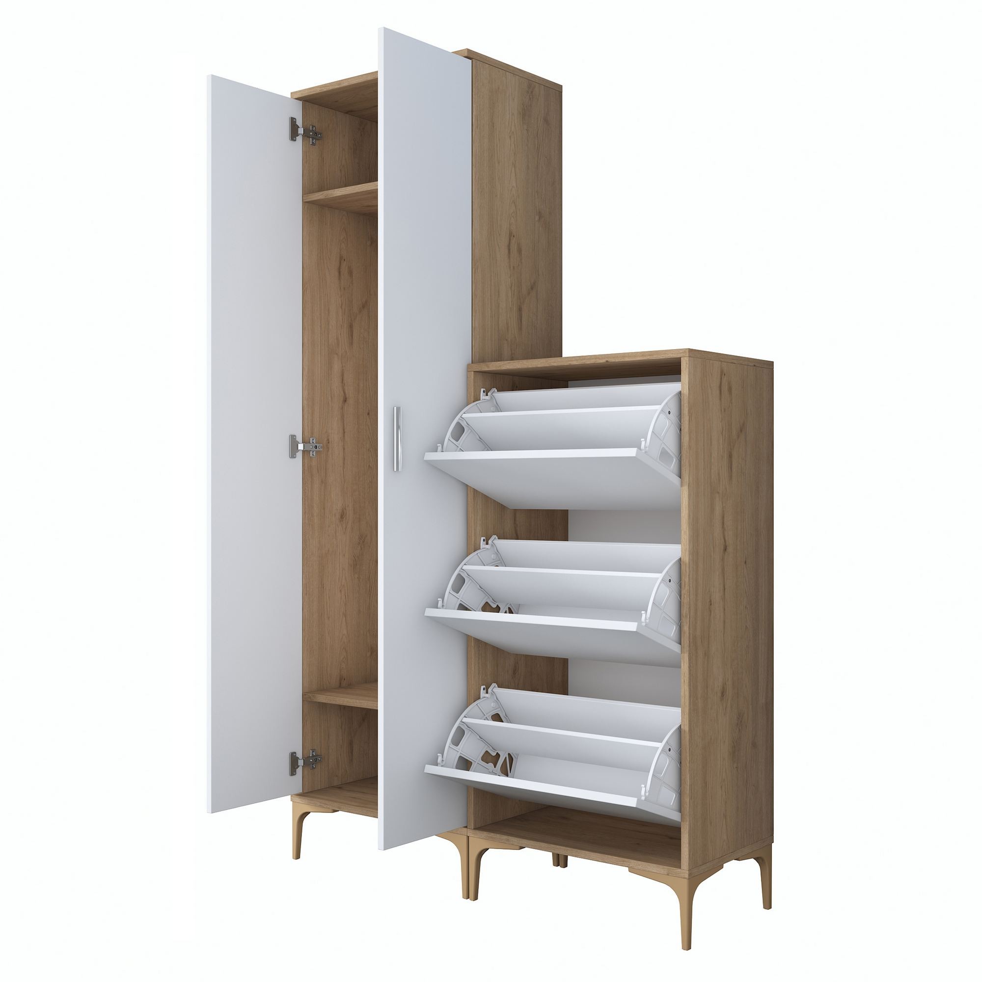 Cuier hol EA137, 120 x 198,6 x 37,5 cm, nuc alb, PAL, spatiu de depozitare, fixare pe perete — imaginea 9