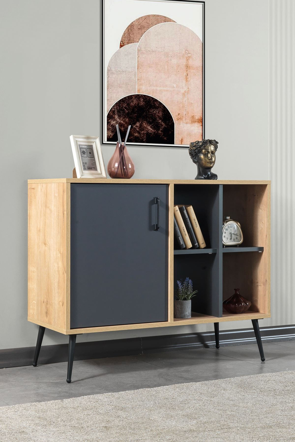 Consola Şile 4109, 100 x 83 x 44 cm, stejar safir antracit, PAL melaminat — imaginea 8