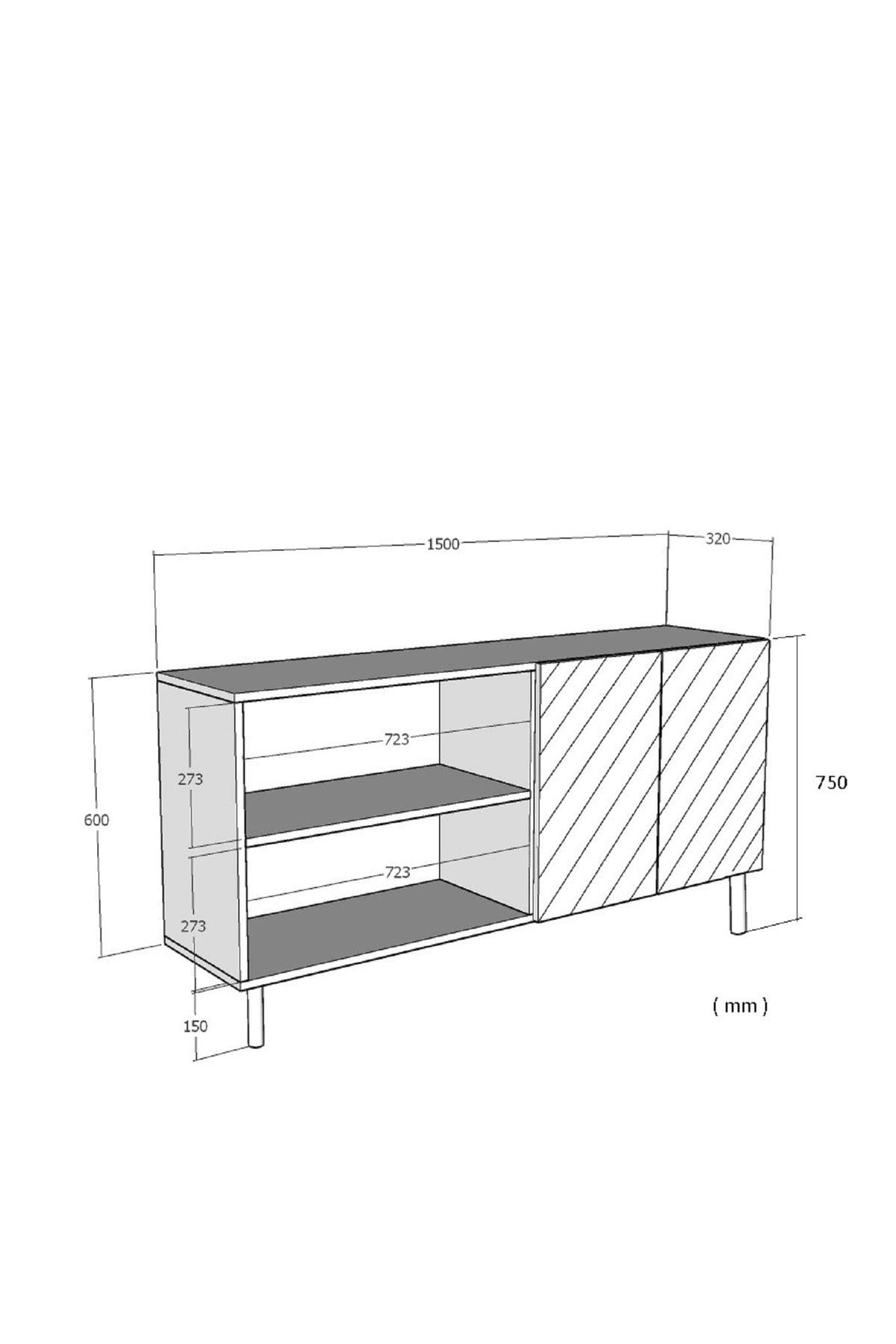 Consola Salkım 150, 150 x 75 x 32 cm, alb auriu, PAL melaminat, alb / gold — imaginea 3