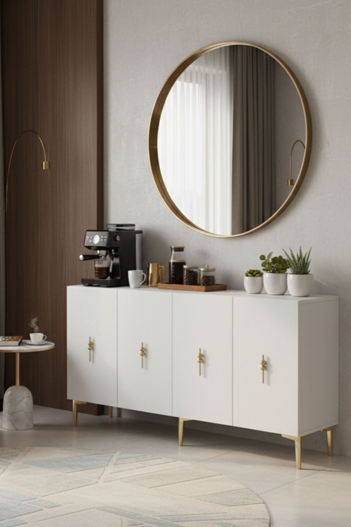 Consola Salkım 150, 150 x 75 x 32 cm, alb auriu, PAL melaminat, alb / gold — imaginea 5