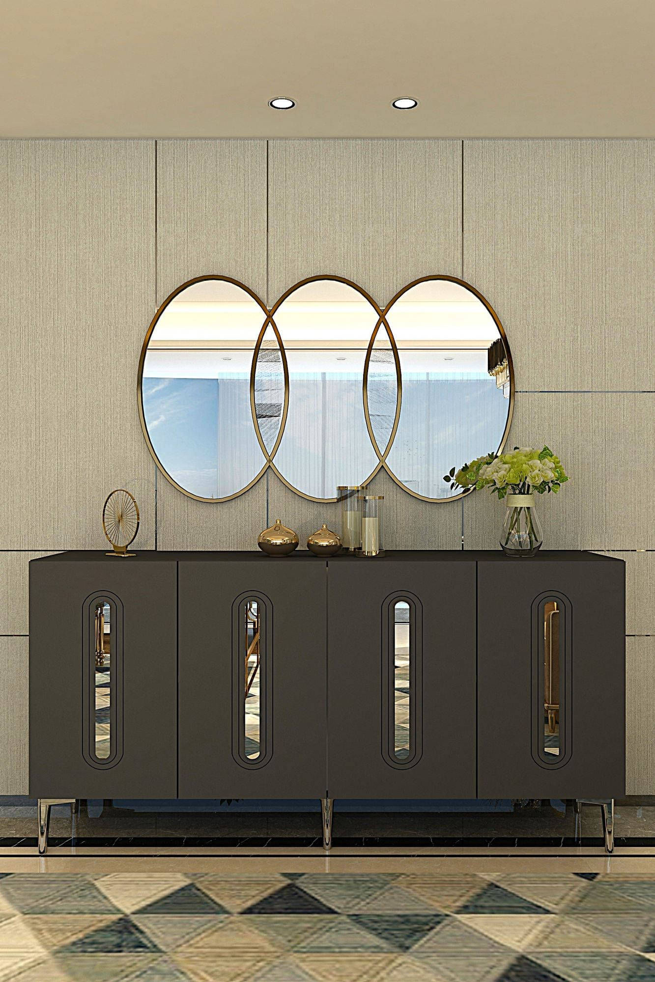 Consola Rany 150, 150 x 75 x 32 cm, antracit argintiu, PAL melaminat, spatiu de depozitare, fixare pe perete, antracit / silver — imaginea 6