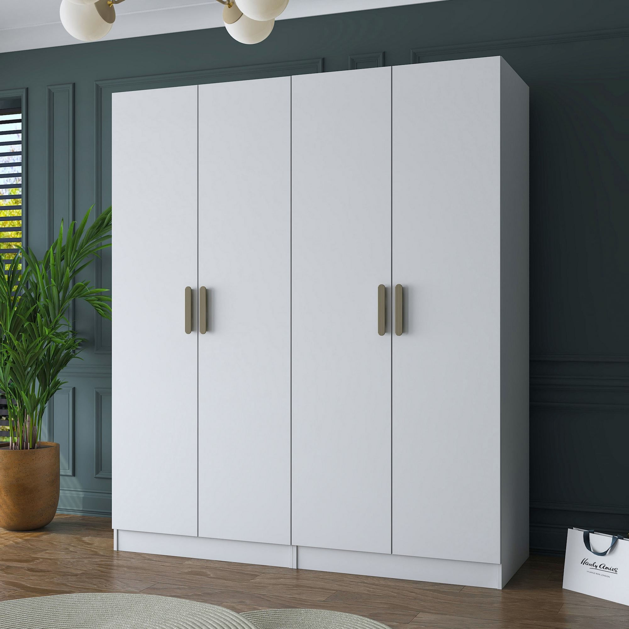 Dulap haine BA156, 180 x 210 x 57,5 cm, alb, PAL, spatiu de depozitare, fixare pe perete — imaginea 2