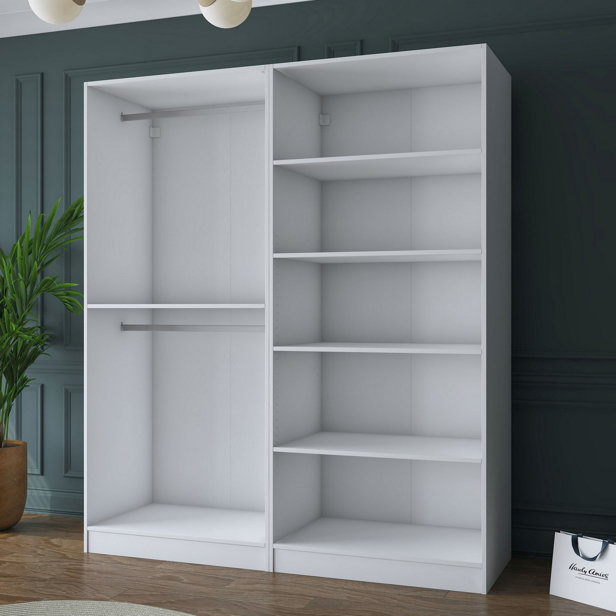 Dulap haine BA156, 180 x 210 x 57,5 cm, alb, PAL, spatiu de depozitare, fixare pe perete — imaginea 3
