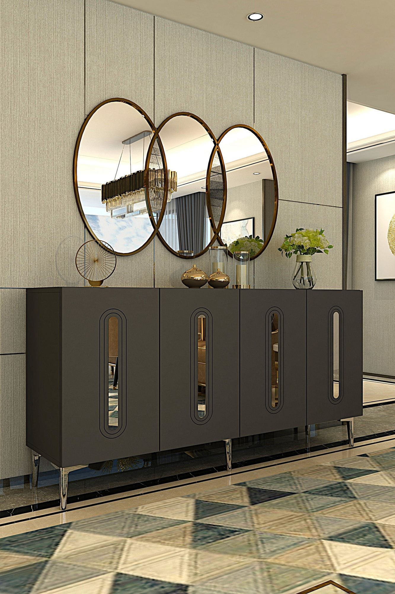 Consola Rany 150, 150 x 75 x 32 cm, antracit argintiu, PAL melaminat, spatiu de depozitare, fixare pe perete, antracit / silver — imaginea 7
