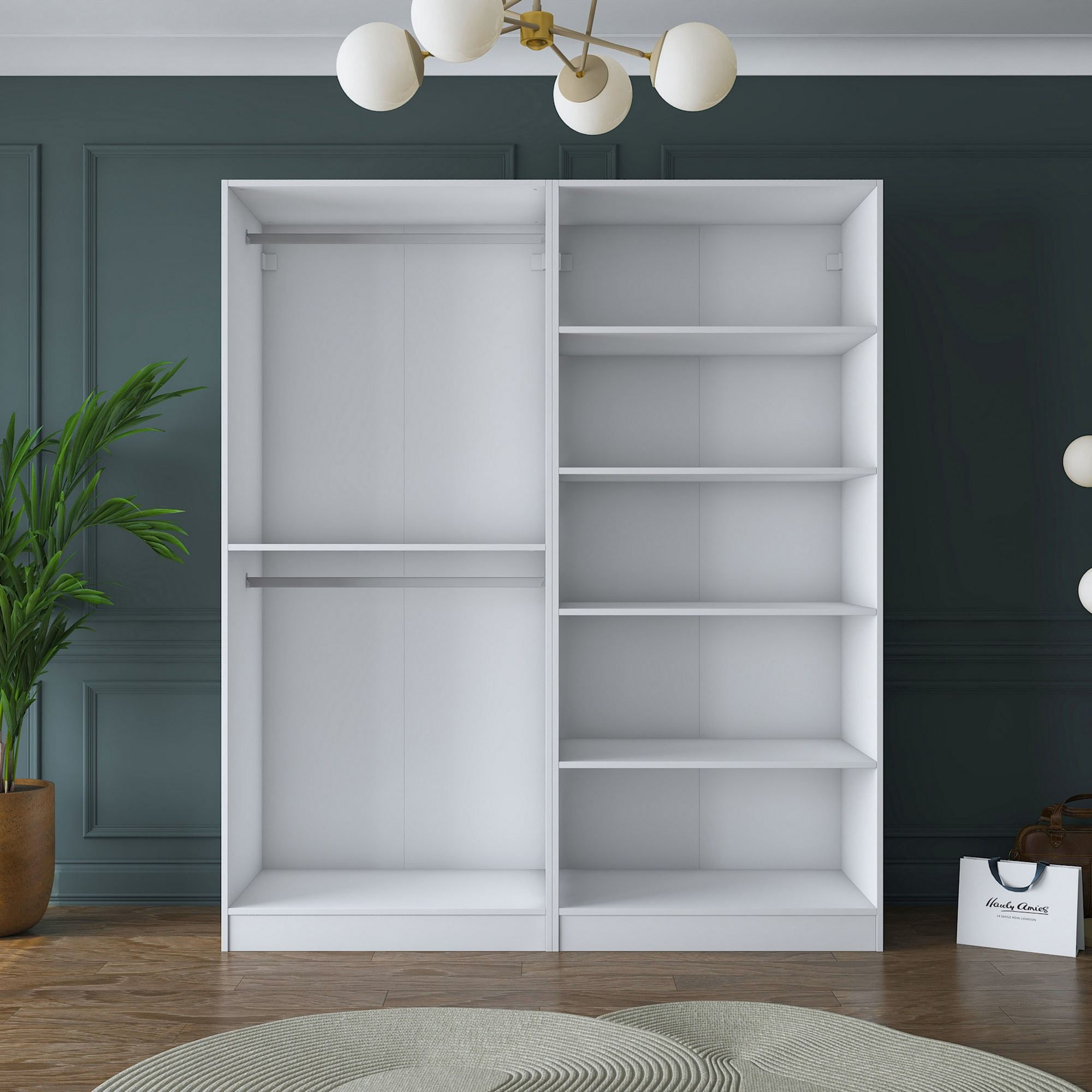 Dulap haine BA156, 180 x 210 x 57,5 cm, alb, PAL, spatiu de depozitare, fixare pe perete — imaginea 5