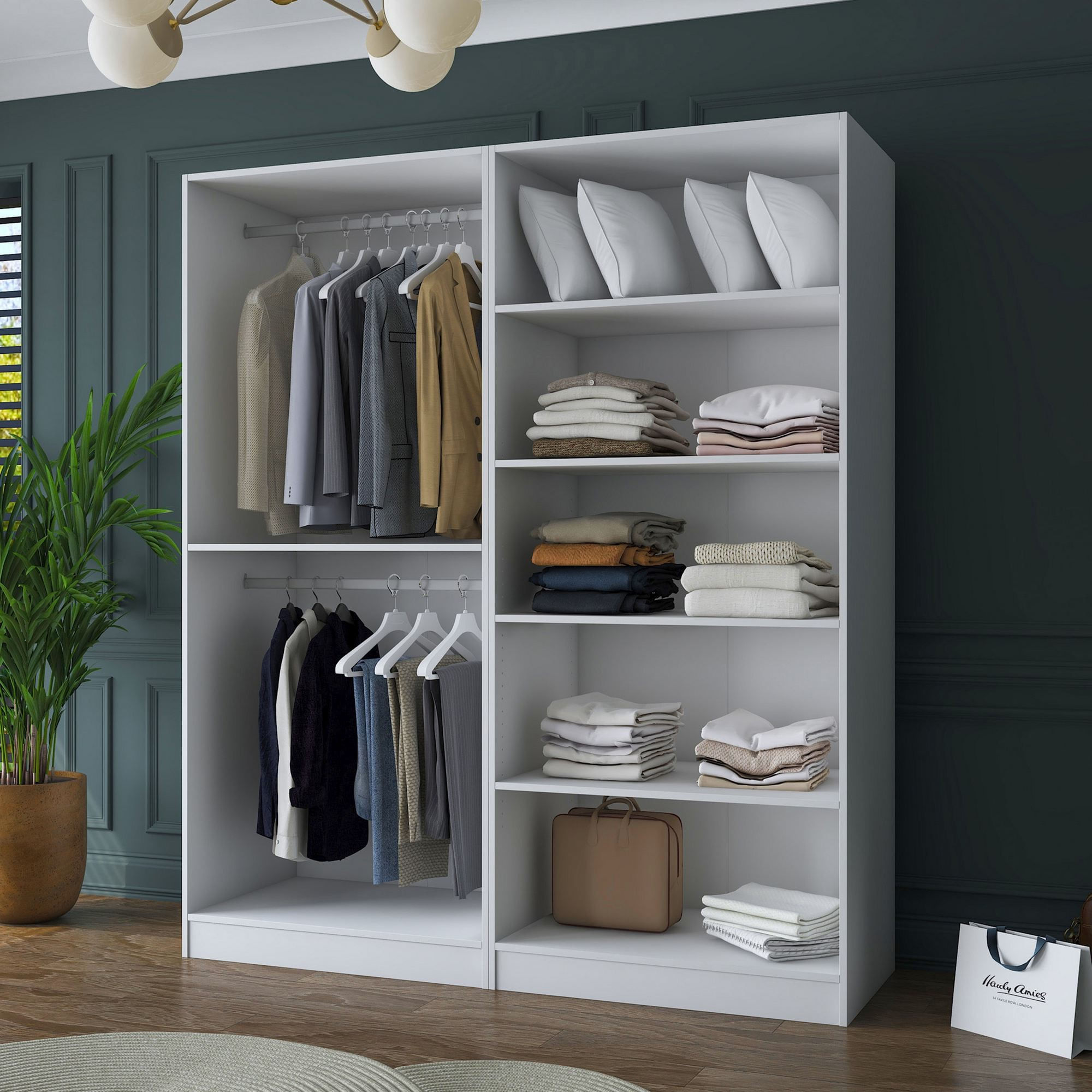 Dulap haine BA156, 180 x 210 x 57,5 cm, alb, PAL, spatiu de depozitare, fixare pe perete — imaginea 8