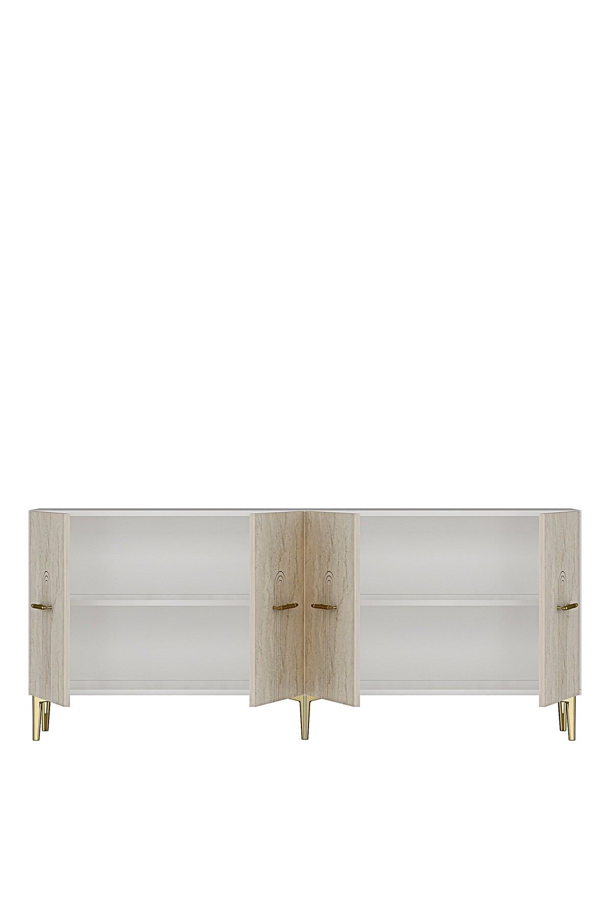 Consola Ida 180, 180 x 75 x 32 cm, alb travertin auriu, PAL melaminat, alb / travertin / gold — imaginea 2
